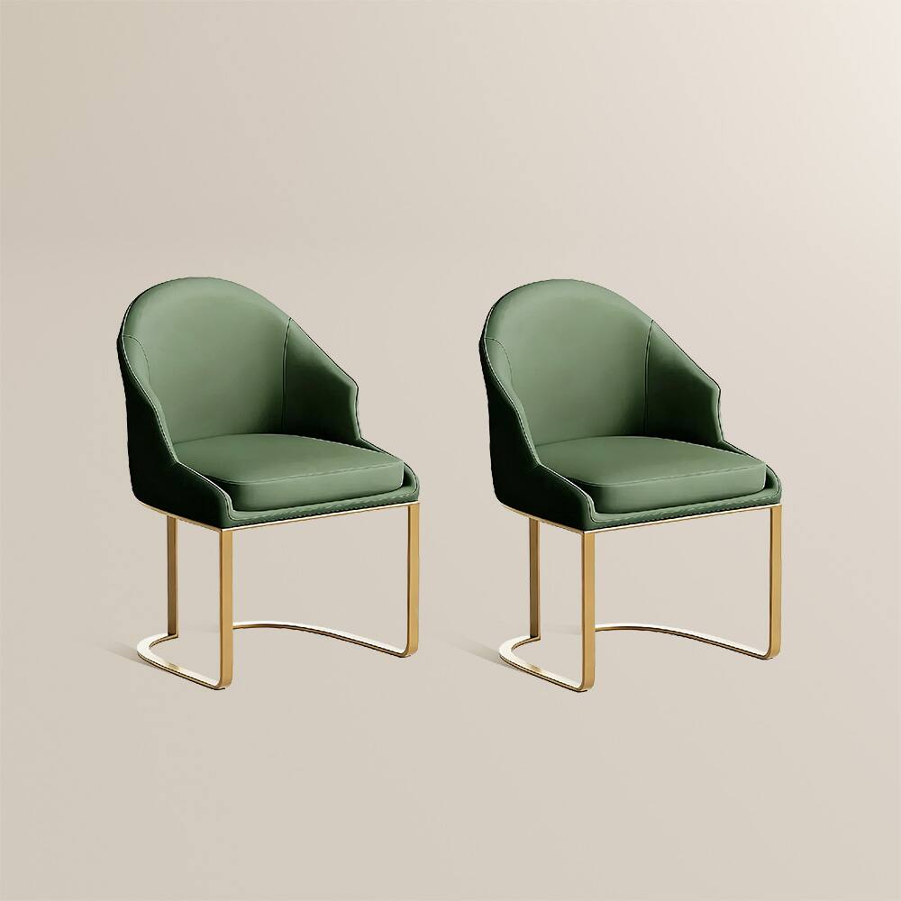 Alt View 7. POVISON - Modern Luxury Upholstered Green Dining Chairs Set of 2, Boucle Dining Chairs, Low Back Dining Chairs with Gold Legs - Green PU Leather.