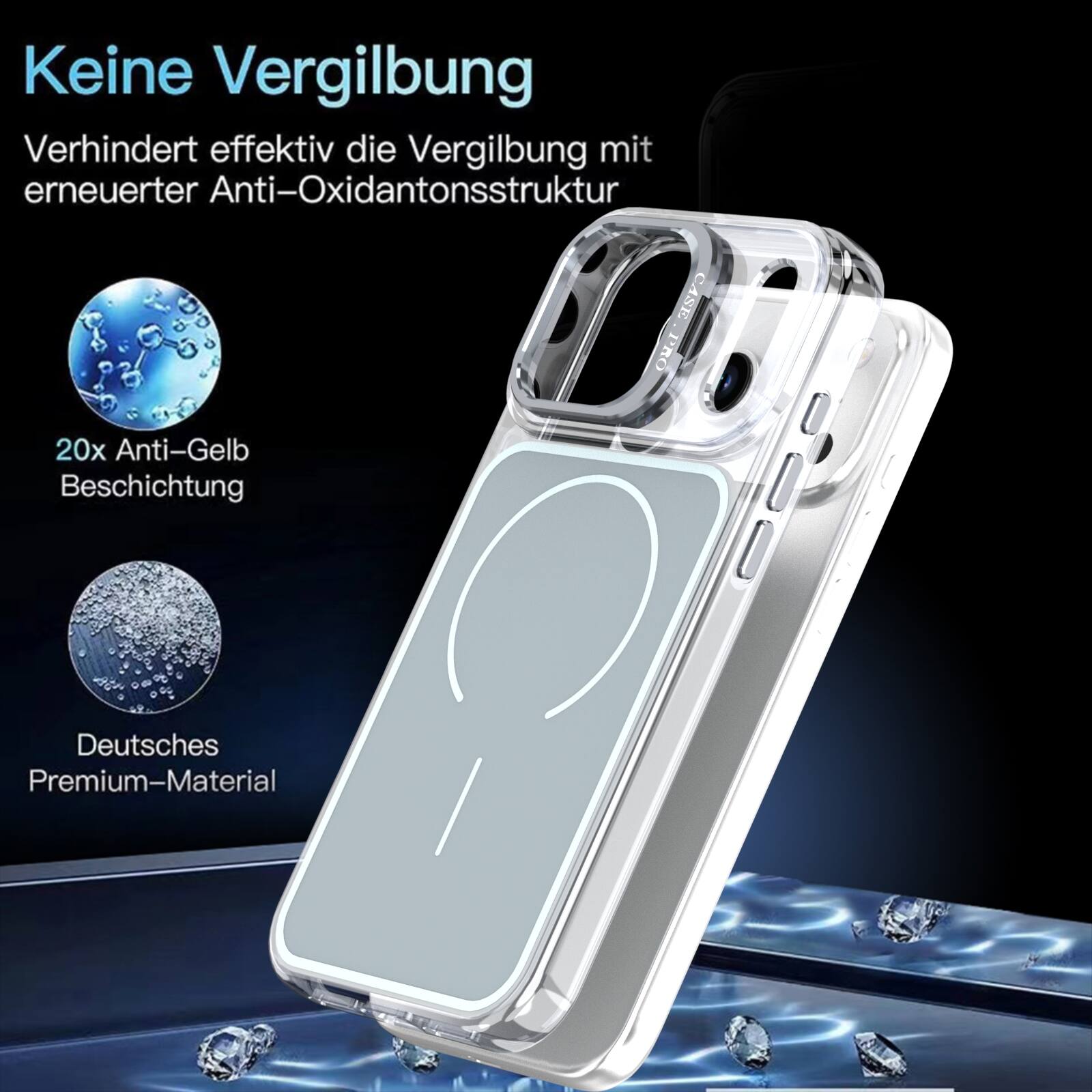 Keine Vergilbung  
Verhindert effektiv die Vergilbung mit erneuerter Anti-Oxidantonsstruktur  
20x Anti-Gelb Beschichtung  
Deutsches Premium-Material