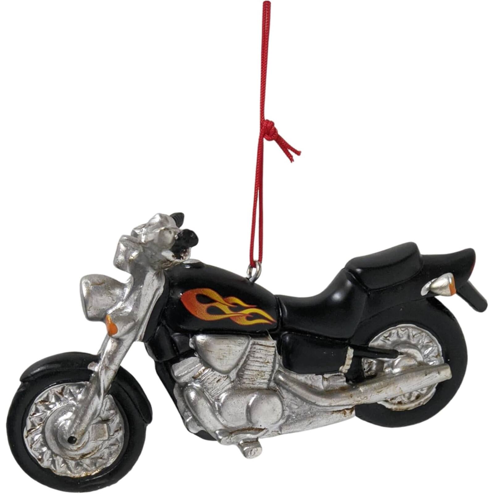 Left. Ganz - Black Motorcycle With Flames Resin Hanging Christmas Ornament 5 inch - Black.