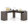 Front. Costway - Costway L-Shaped Corner Computer Desk Writing Table Study Workstation w/ Drawers - Gray.