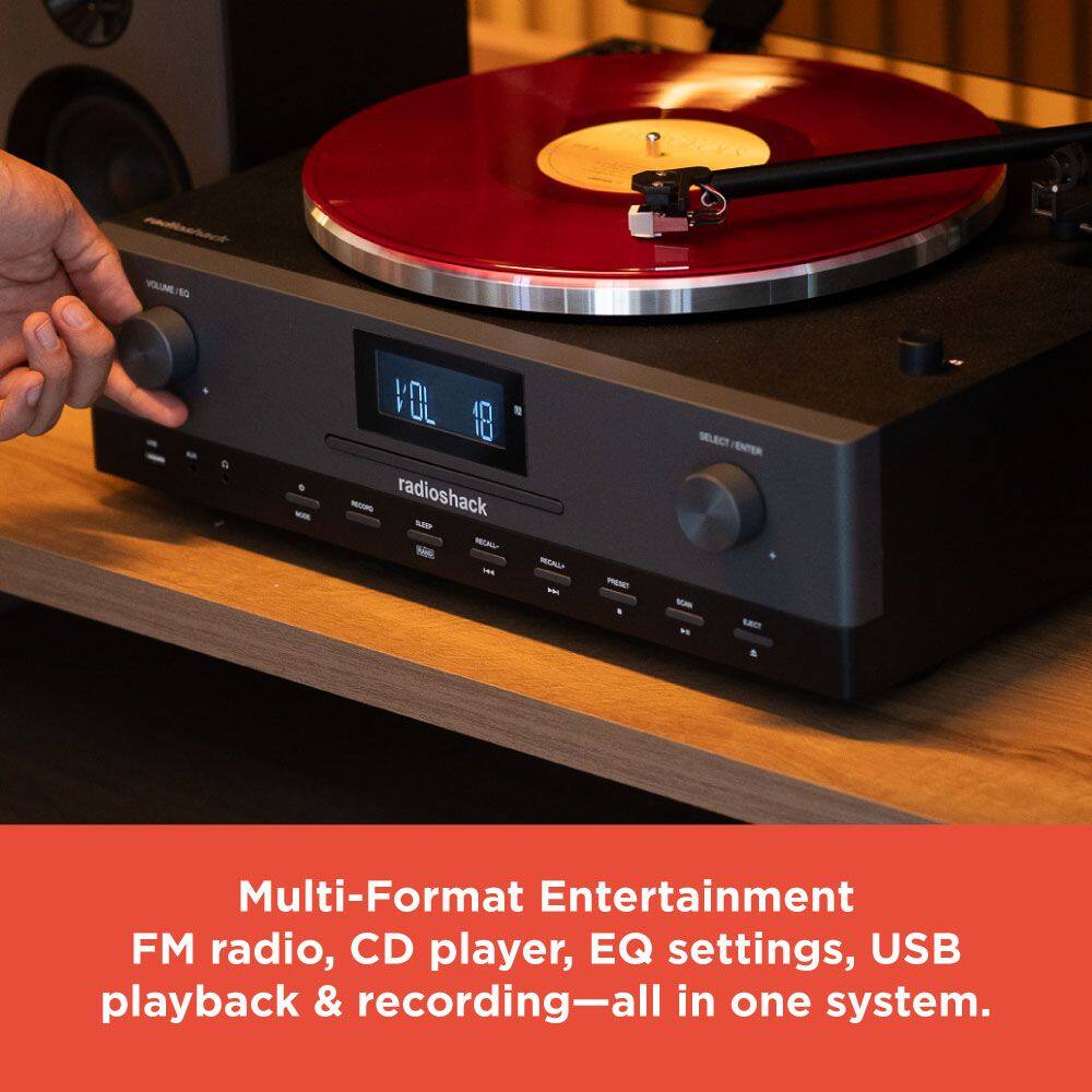 VLME/60 - 704 18 - radioshack - EP - Ne 1 MCKL SN - SELEICY ENTER - m - NG Multi-Format Entertainment FM radio, CD player, EQ settings, USB playback & recording—all in one system.