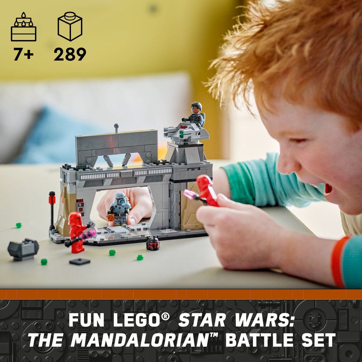 The correct text is: "Fun LEGO Star Wars: The Mandalorian Battle Set."