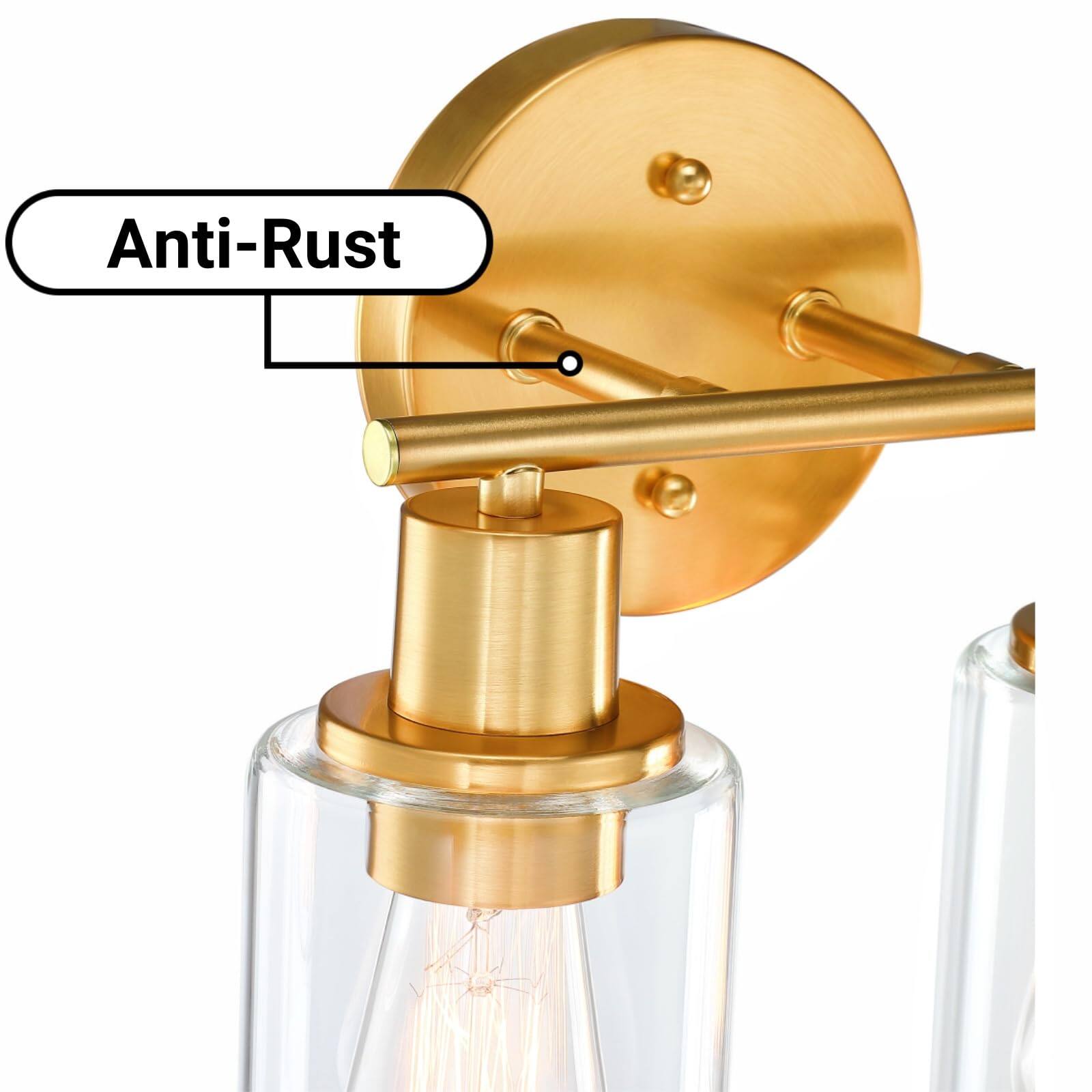 Back. Earthley Blooms - Bathroom Vanity Light Fixture Over Mirror With Clear Glass Shade Including E Medium Base Bulb Not Included - Gold VNT003.