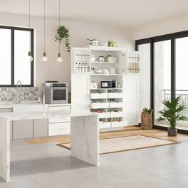 Forest'nSky - 70.9" Freestanding Pantry Cabinet, 35.5" Wide with 8 Pull-Out Trays & Door Shelves for Dining Room - White