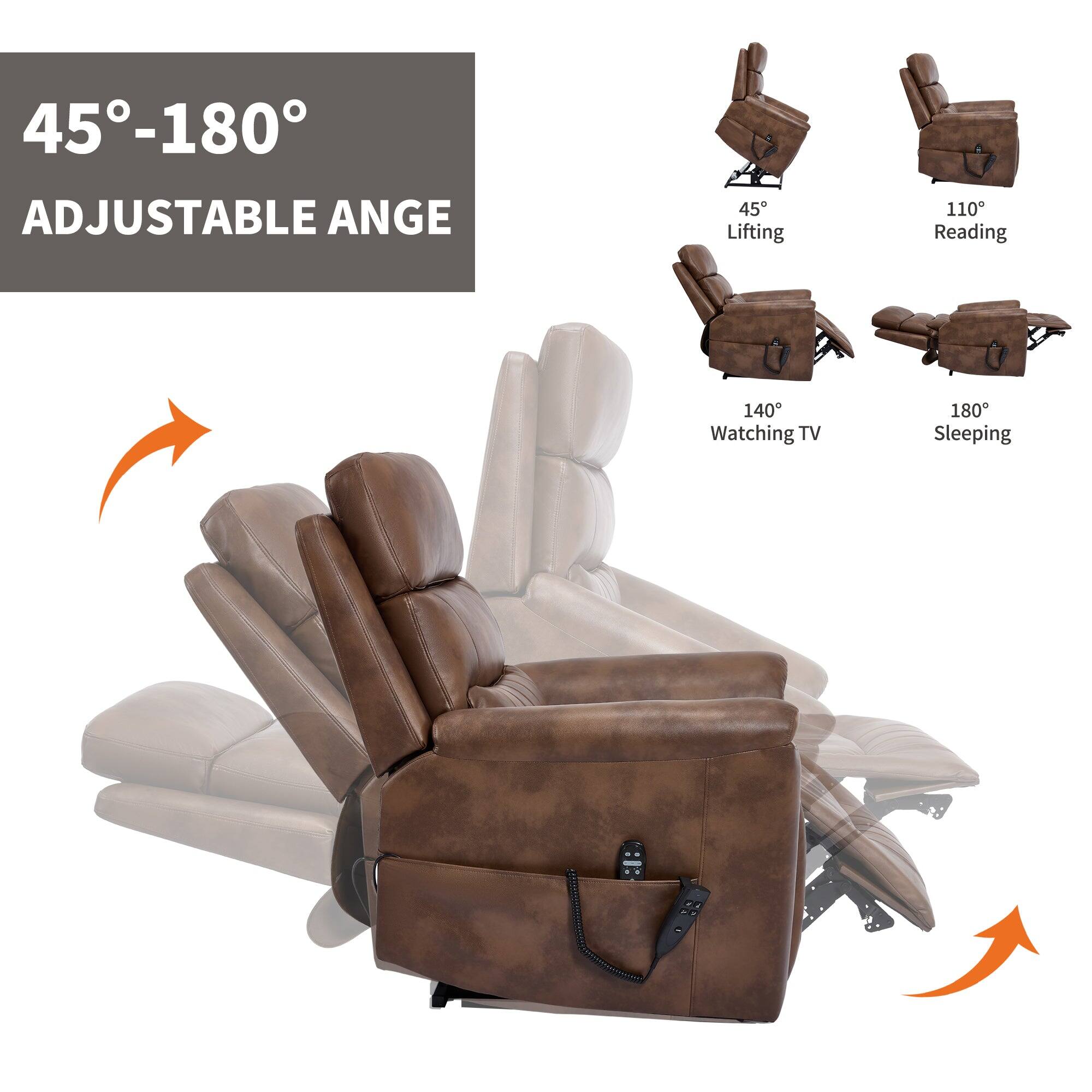 45°-180°  
ADJUSTABLE ANGLE  

45° Lifting  
110° Reading  
140° Watching TV  
180° Sleeping