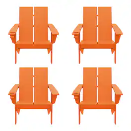 WestinTrends - Riviera Outdoor HDPE Modern Adirondack Chair with Cup Holder (Set of 4) - Orange