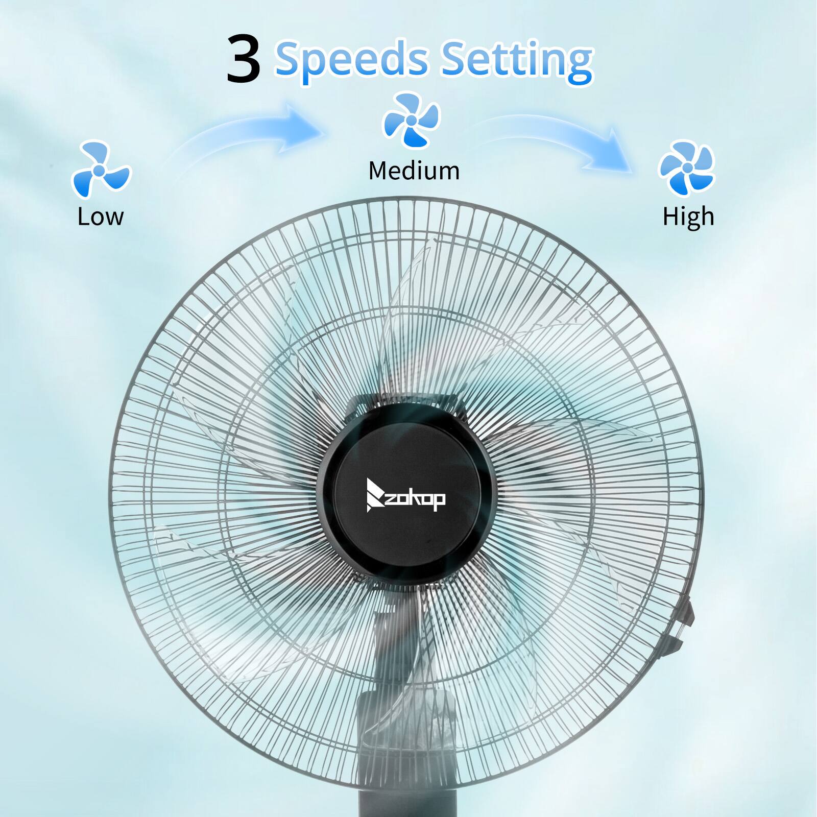 3 Speeds Setting  
Low  
Medium  
High  

Zokop