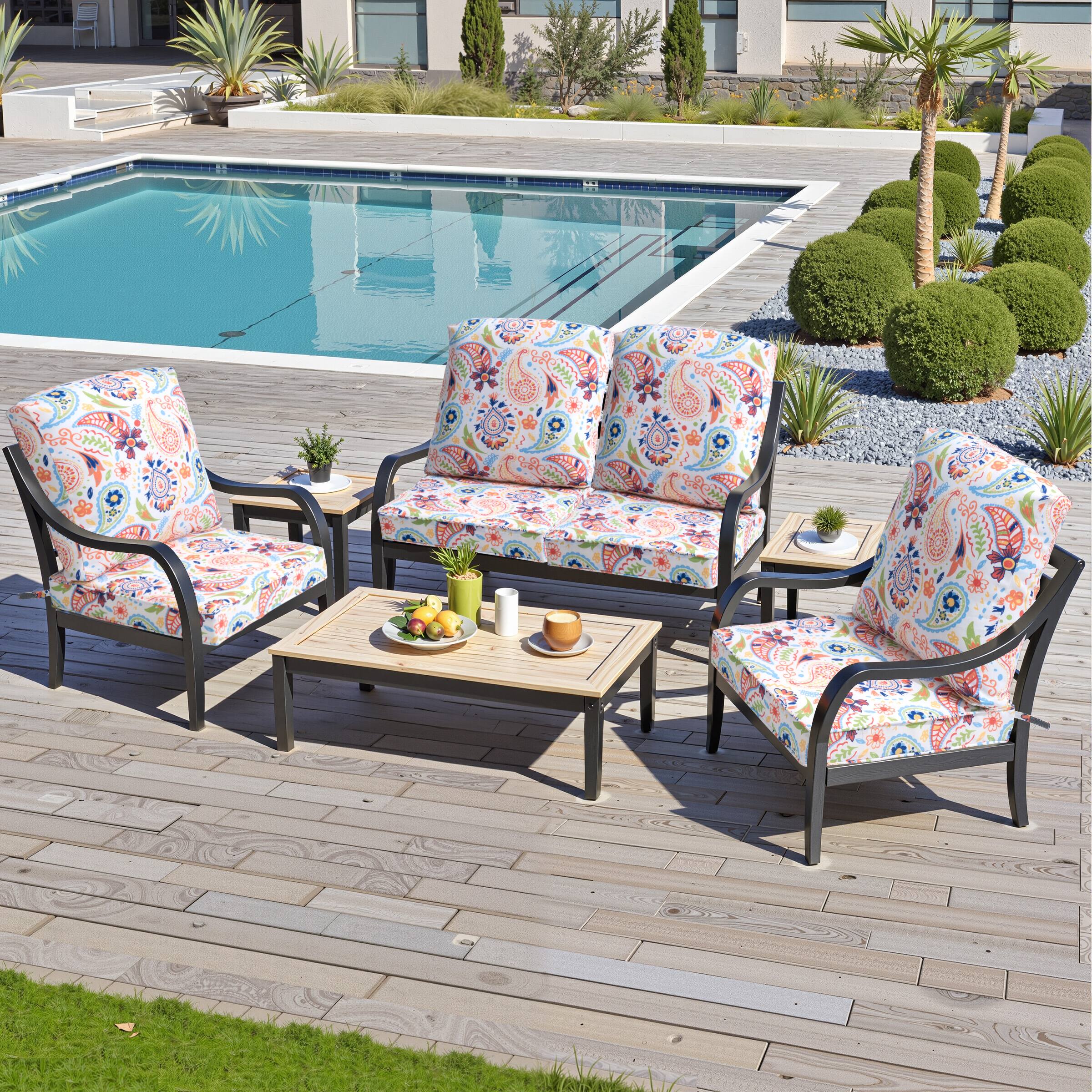 Alt View 4. Crestlive Products - Crestlive Products 24x24 Inch Water-Repellent Deep Seat Outdoor Cushions, Fade-Resistant Replacement for Patio Furniture - Cashew flower.