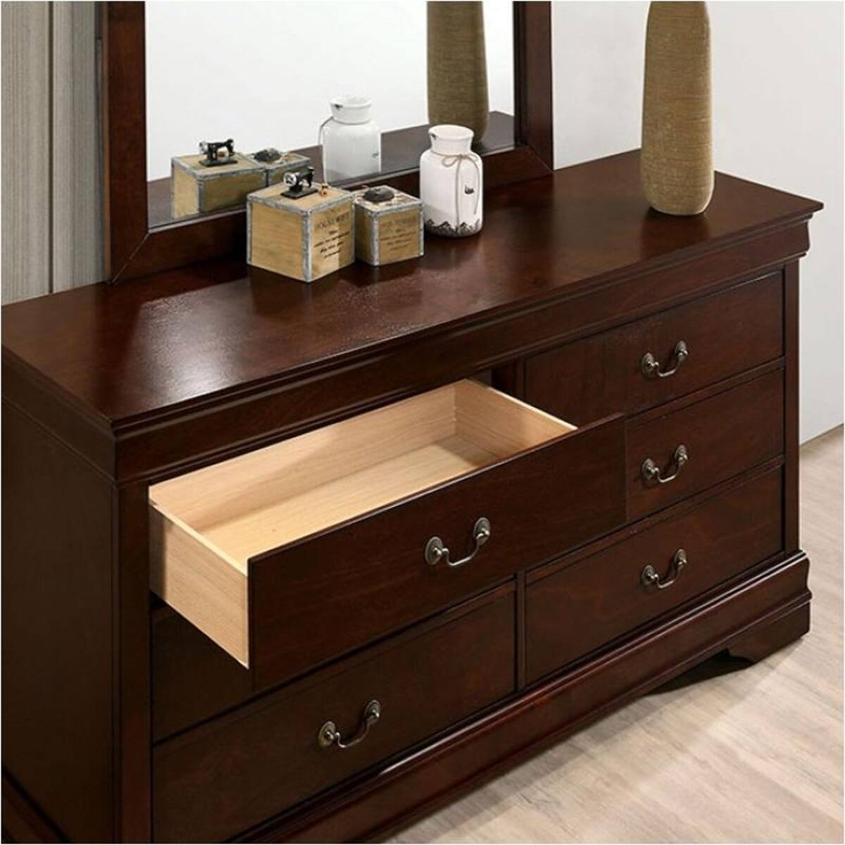 Alt View 2. Loheer - Loheer Cherry Finish Two Drawer Nightstand with Solid Wood Construction - Cherry.