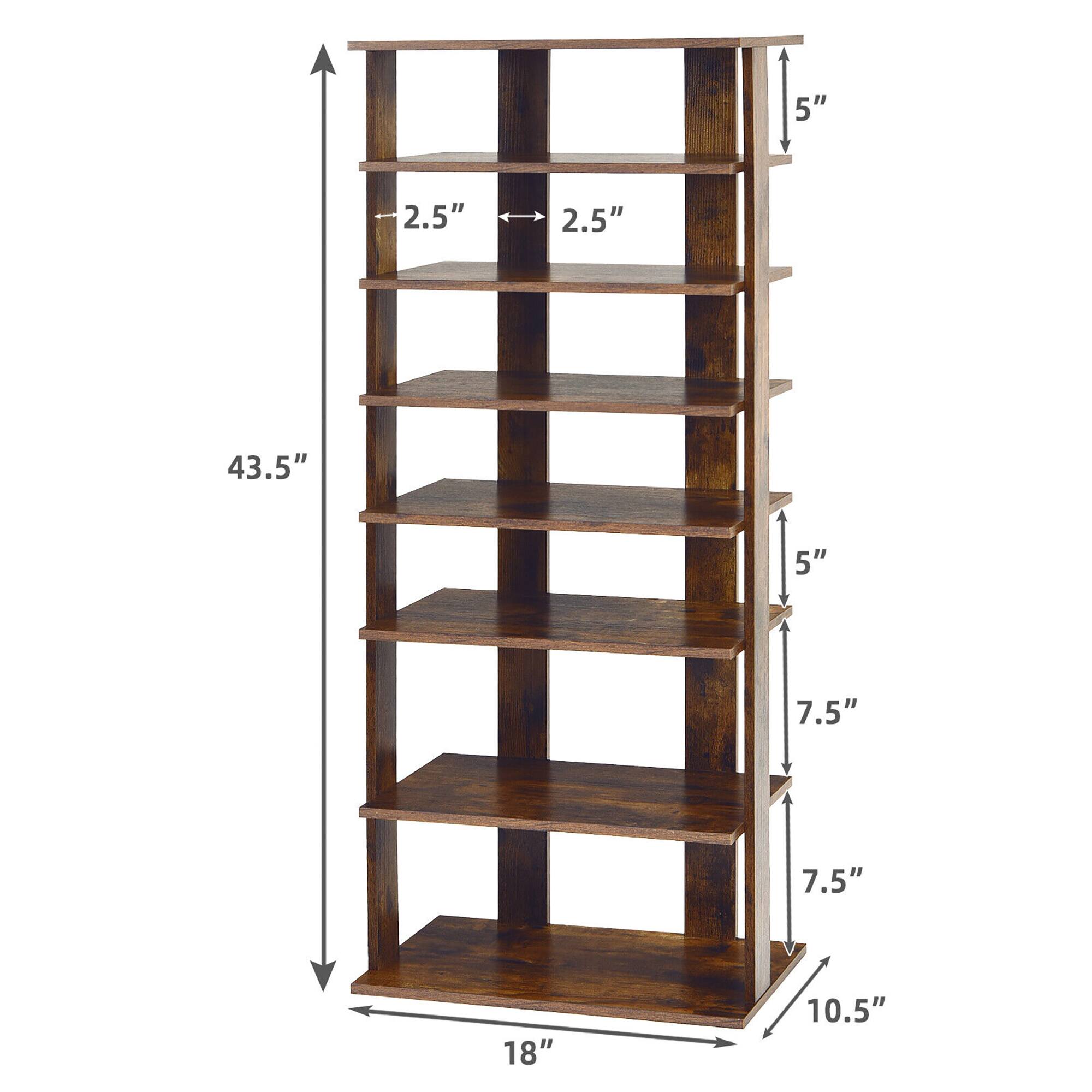 - Height: 43.5"
- Width: 18"
- Depth: 10.5"
- Shelf spacing: 5"
- Shelf depth: 7.5"
- Shelf thickness: 2.5"