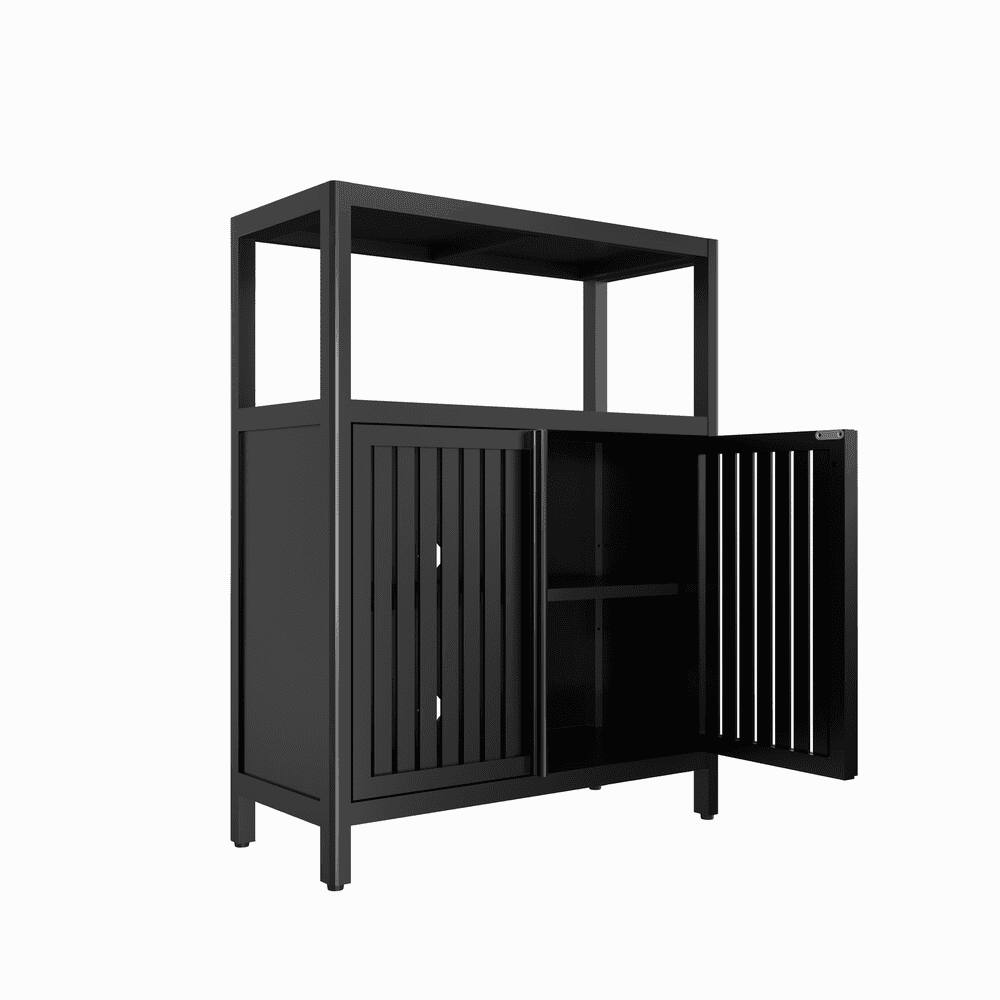Alt View 6. Kadyn - Black Large Capacity Bamboo Storage Cabinet Furniture for Bathroom Living Room Bathroom Bamboo Storage Cabinet - Black.