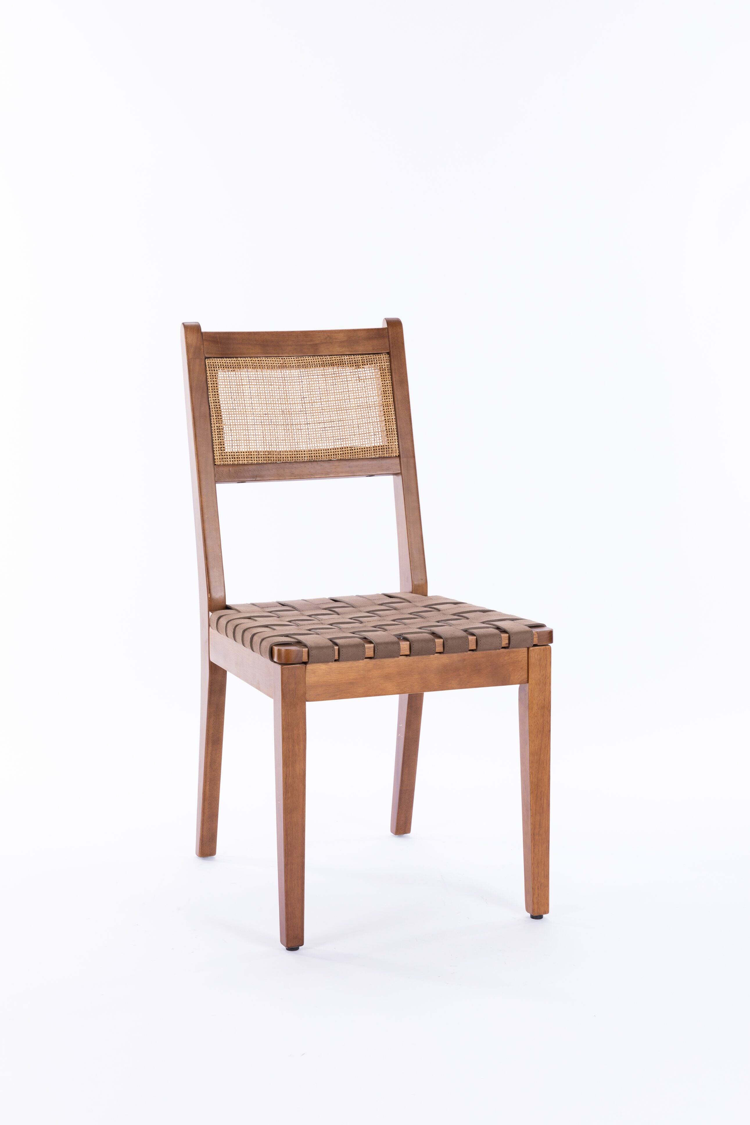 Back. TinyHomie - Rattan Leather Woven Strips Kitchen Dining chair Living Room Side Chairs 18 Inch K/D set of 2 - Brown.