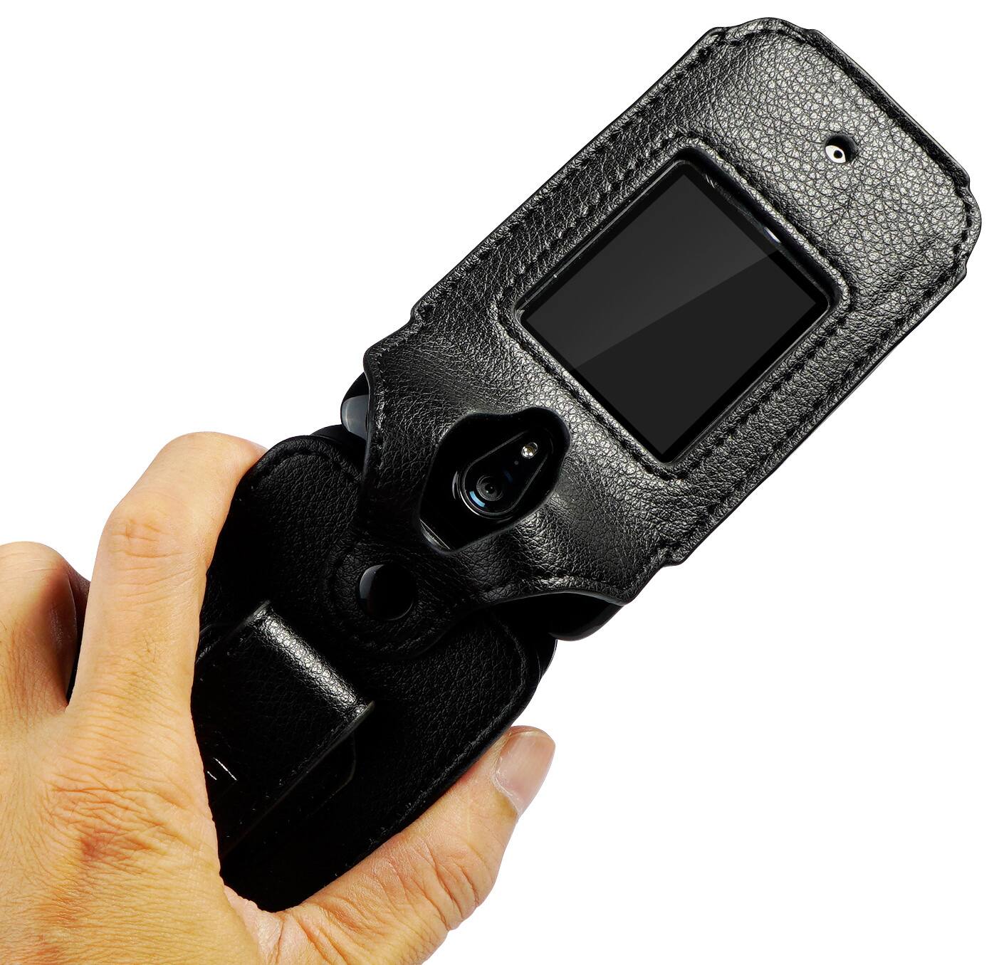 Alt View 3. Nakedcellphone - Vegan Leather Case with Belt Clip for Schok Classic 2019 Flip Phone - Black.