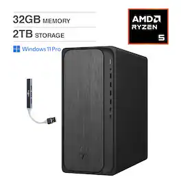 HP - OmniDesk Desktop (AMD Ryzen 5 8500G, 32GB DDR5, 2TB PCIe SSD, AMD Radeon 740M, Win 11 Pro) w/USB Hub - Gray Wood