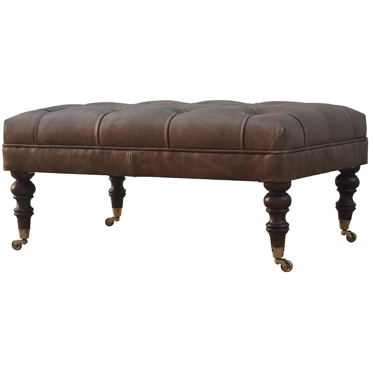Alt View 1. Artisan Furniture - Artisan Furniture Solid Wood Buffalo Leather Ottoman, Upholstered, Brown - Brown.