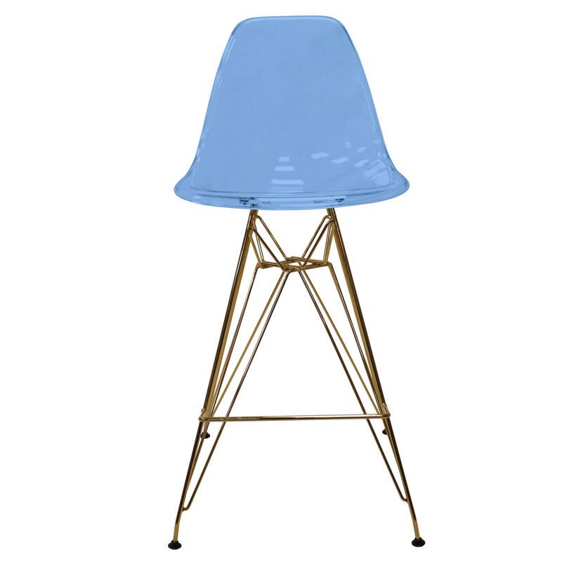 Alt View 1. LeisureMod - Cresco Modern Acrylic Barstool, Clear Swivel Counter Height Stool with Gold Chrome Base Footrest - Transparent Blue.