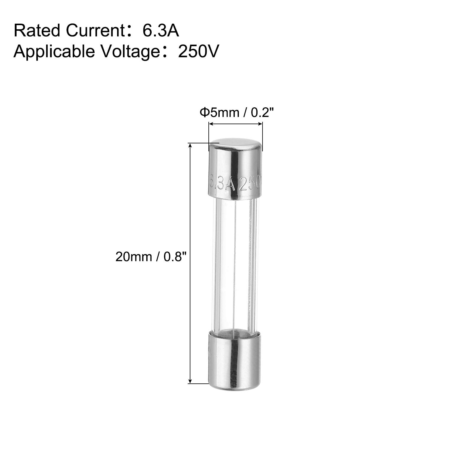 Rated Current: 6.3A  
Applicable Voltage: 250V  
5mm / 0.2"  
20mm / 0.8"