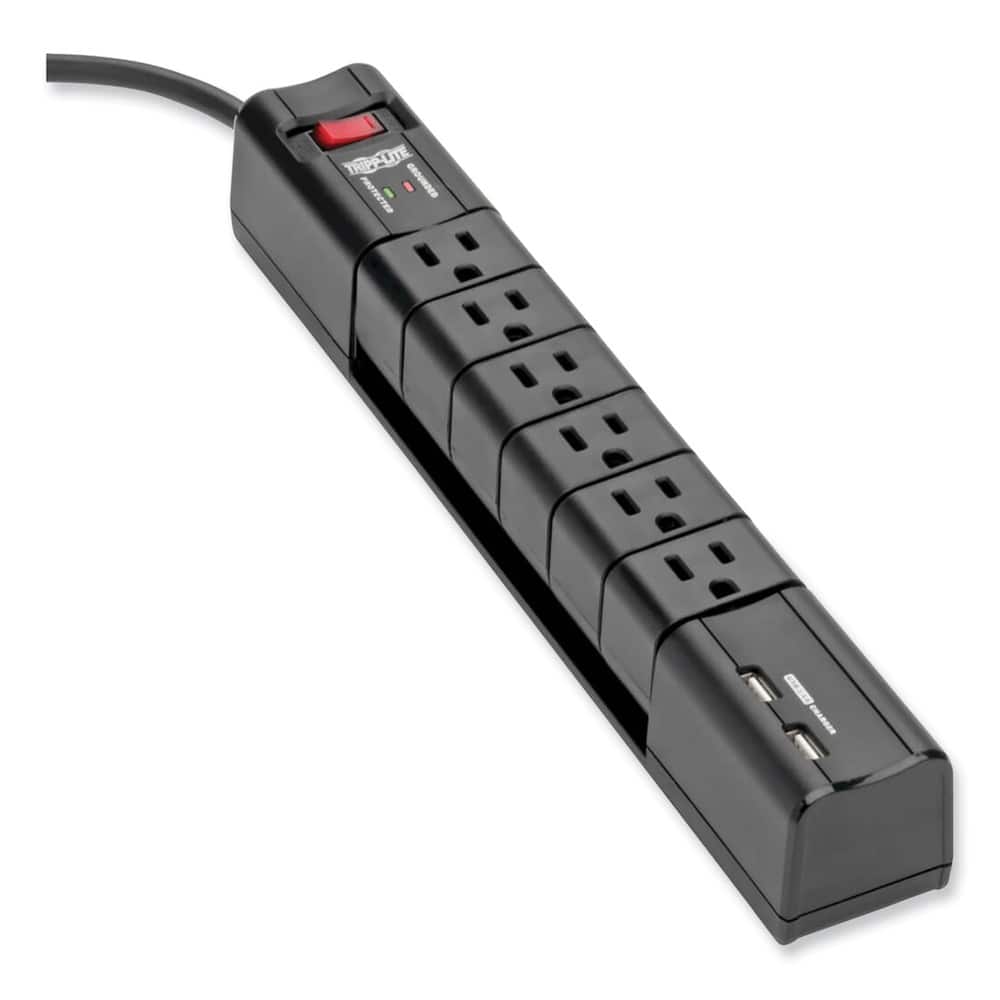 Tripp Lite - TLP608RUSBB Protect It! 8 ft. Cord 6 AC Outlets/2 USB Ports 1,080 J Surge Protector - Black