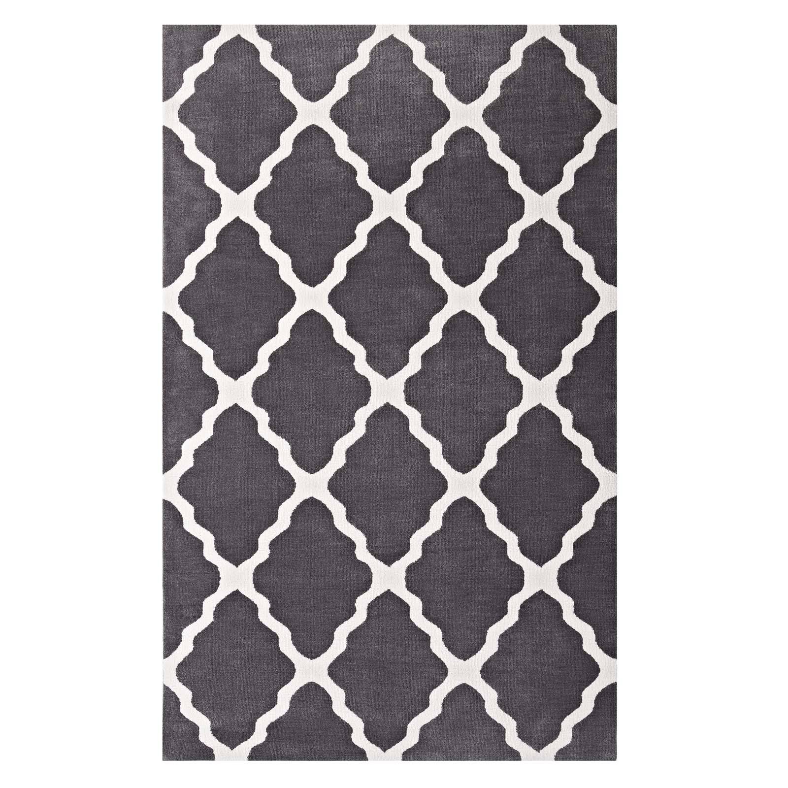 Angle. Modway - Marja Moroccan Trellis Area Rug - Charcoal and Ivory.