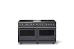 Front. Viking - 60 in. Wide 8 Burner Pro 5 Series 9.4 Cu. Ft. Freestanding Sealed LP Dual Fuel ConvectionRange with Brushed Brass Trim - Cast Black.