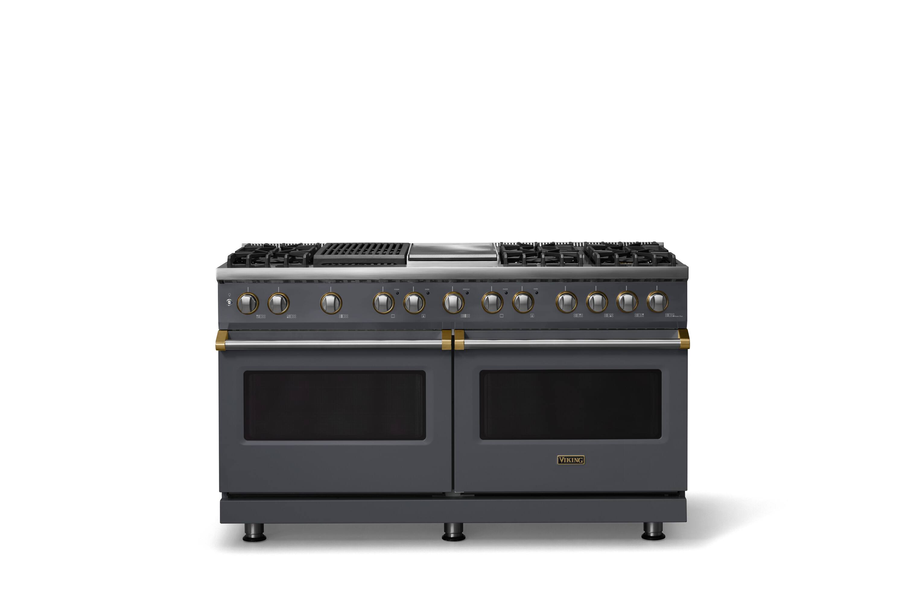Front. Viking - Pro 5 Series 9.4 Cu. Ft. Freestanding Sealed 8B LP DF Convection Range/Grdl/Grill - Cast Black w. Burshed Brass Trim - Cast Black.