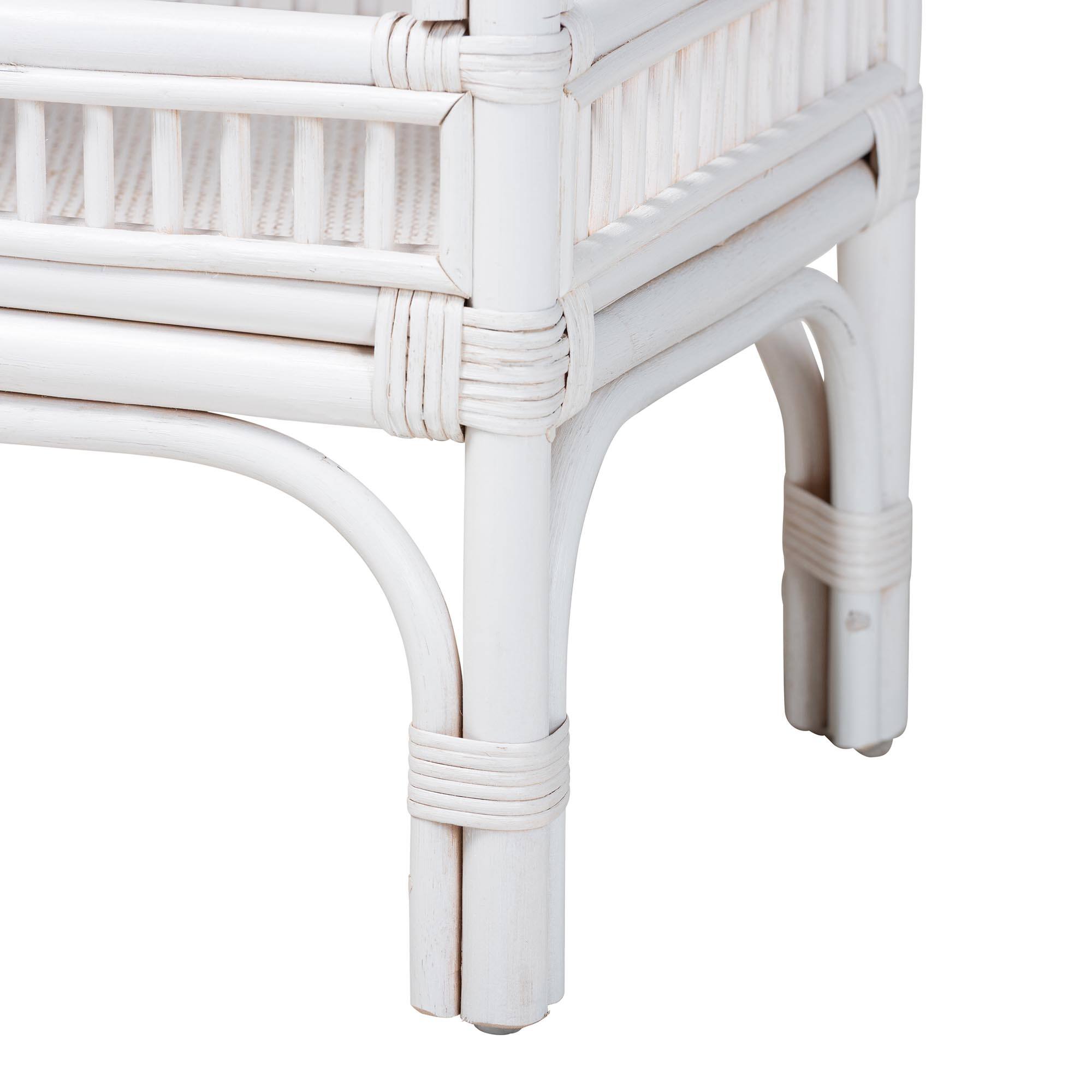 Alt View 1. bali & pari - Lombok Natural Rattan Console Table - Handwoven Wicker 2-Tier Accent Table with Raised Tray Top - White.