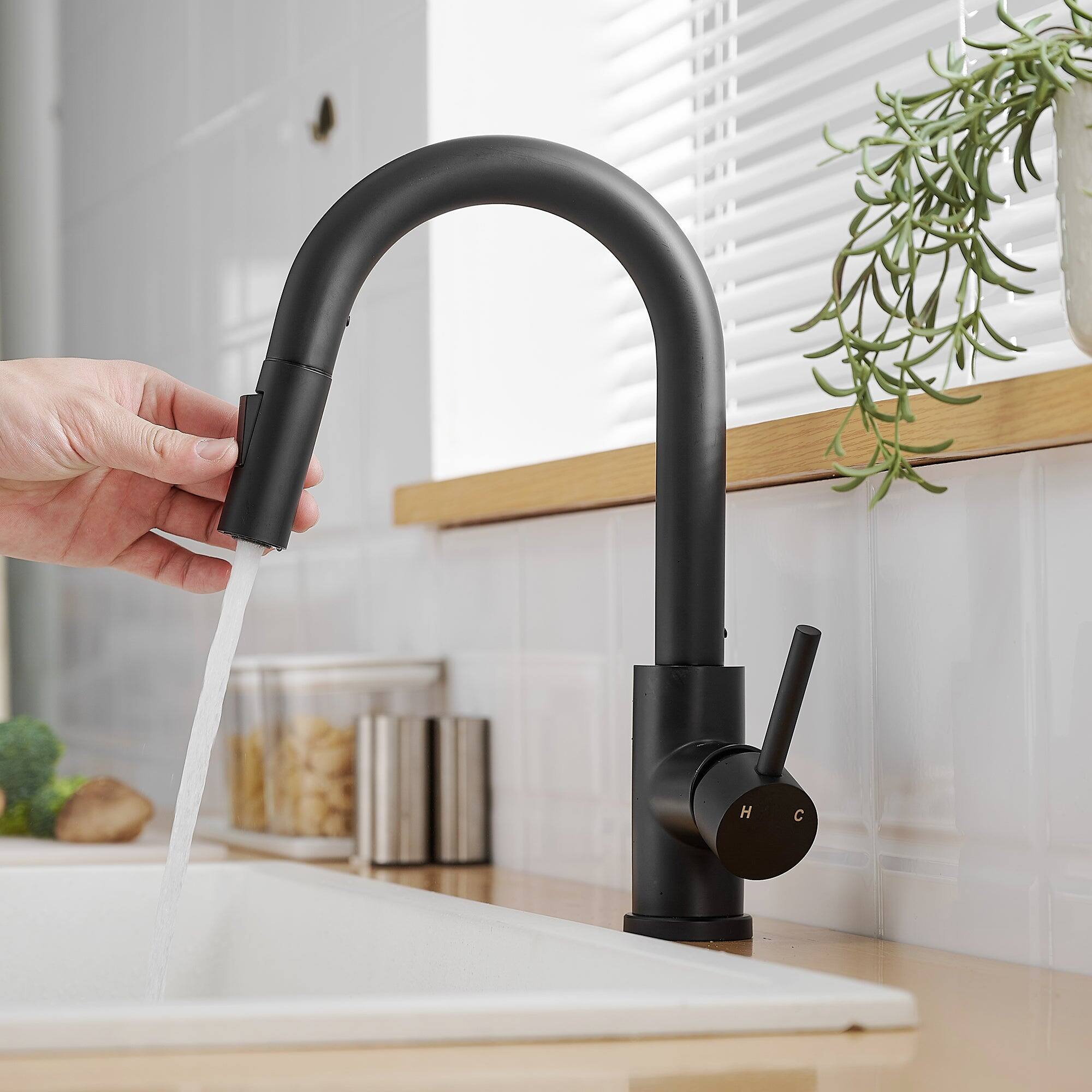 Alt View 8. Boyel Living - Matte Black Single Handle Pull Down Bar Faucet with Water Supply Hoses and Ceramic Disc Cartridge - Matte Black.