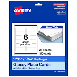 Avery - Printable Place Cards, 1-7/16" x 3.75", Glossy 150ct - White