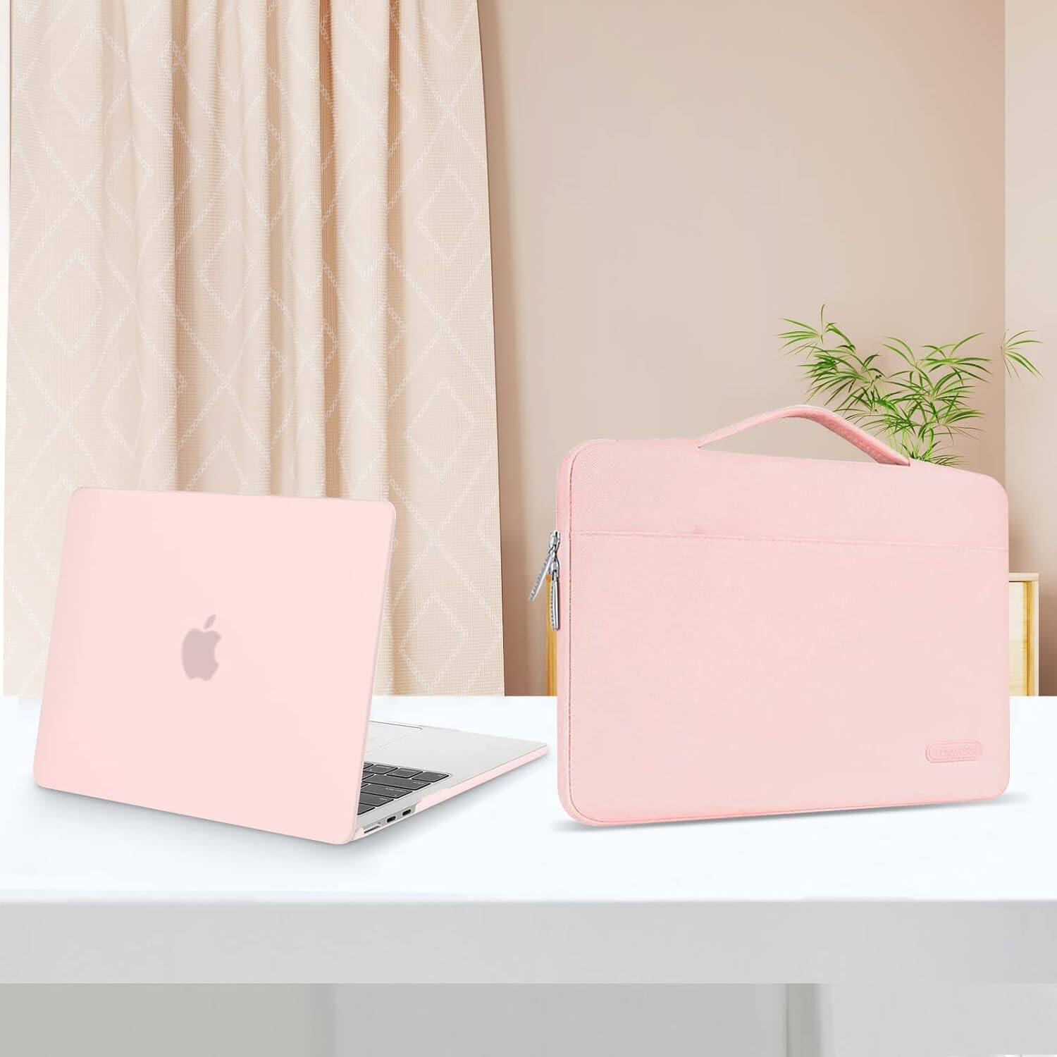 Alt View 2. mosiso - 5in1 Kit for MacBook Air 13-Inch M5 M4 M3 M2 2022-2026, Hard Shell&Sleeve Bag&Keyboard Skin&Webcam Cover&Screen Film - Chalk Pink.