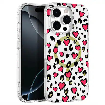 Front. Ornarto - ORNARTO Designed for iPhone 16 Pro Case 6.3" with Leopard Print,Compatible with MagSafe,Clear Shockproof Case-Pink - Pink.