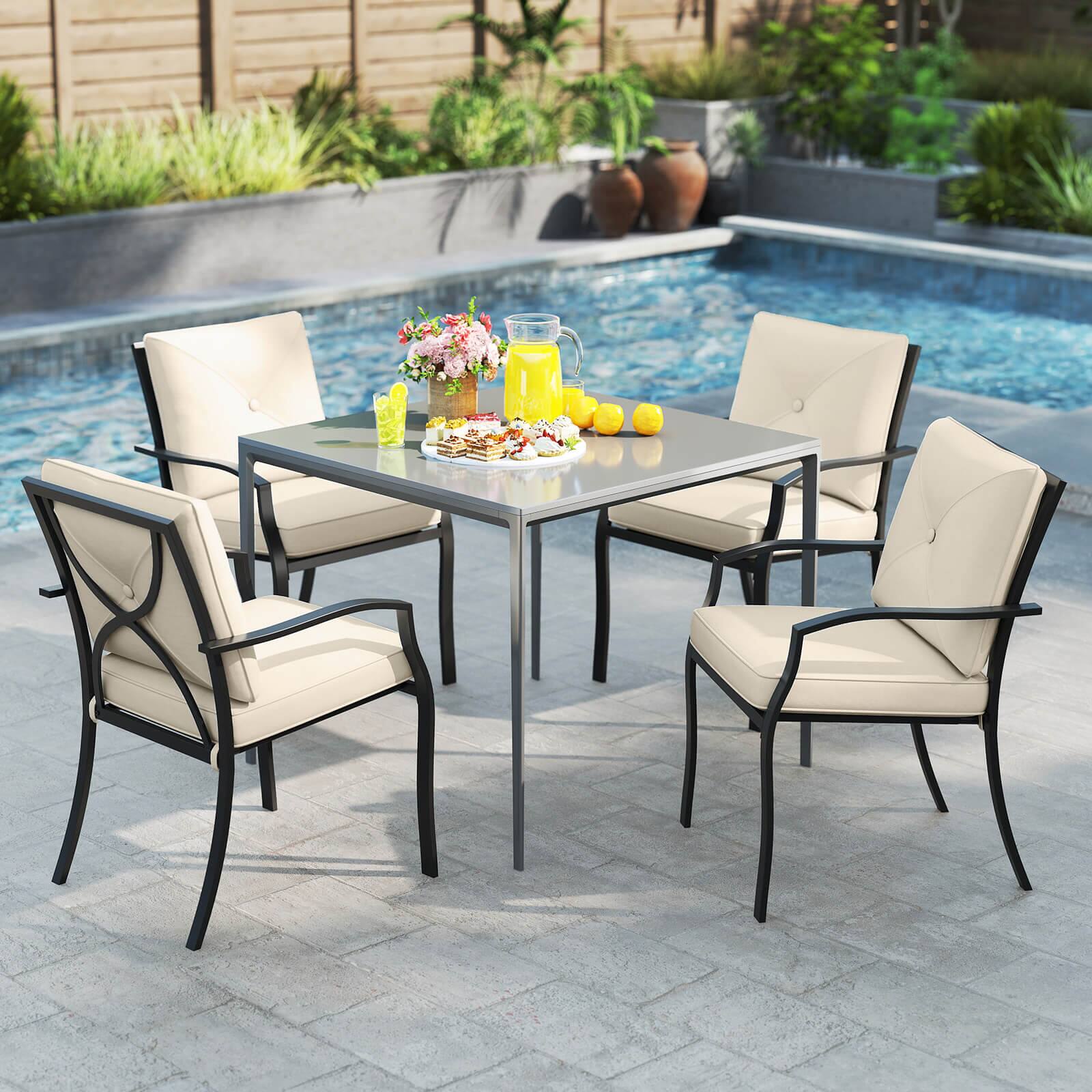Alt View 3. Costway - Costway Outdoor Patio Dining Chair Set of 2 Stackable Garden Chairs with Metal Frame - Beige+Black.
