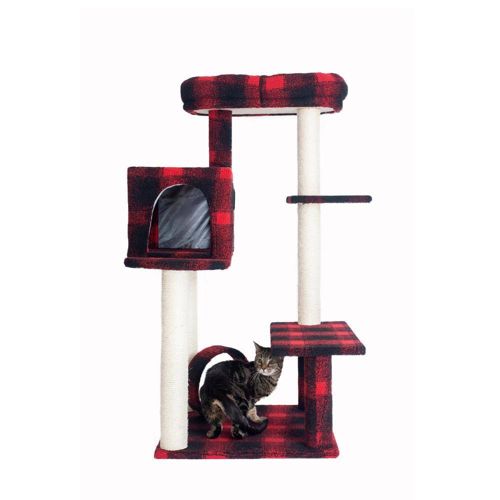 Angle. Armarkat - 50Inch Classic Real Wood Cat Tree With Veranda Bench Mini Perch - Black.