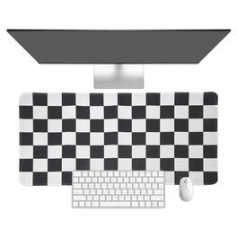Unique Bargains - Checkered Desk Mat, 35.4x15.7 Inch Mouse Pad, Non-Slip Rubber, Stitched Edges, Soft, for Computer/Laptop - Black/White