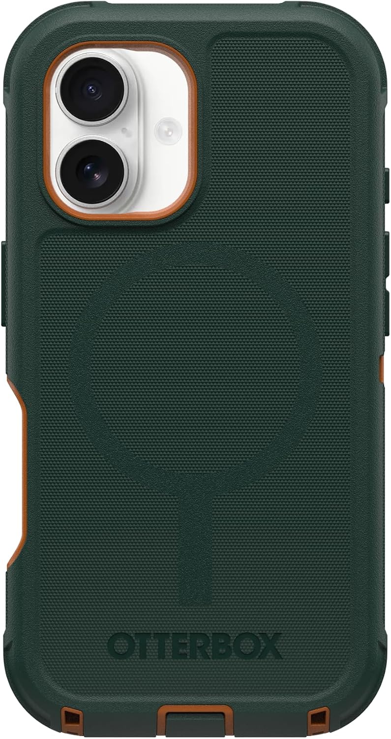 Left. OtterBox - OtterBox - Defender Series Pro Hard Shell for MagSafe for Apple iPhone 16 - Green Intrigue.