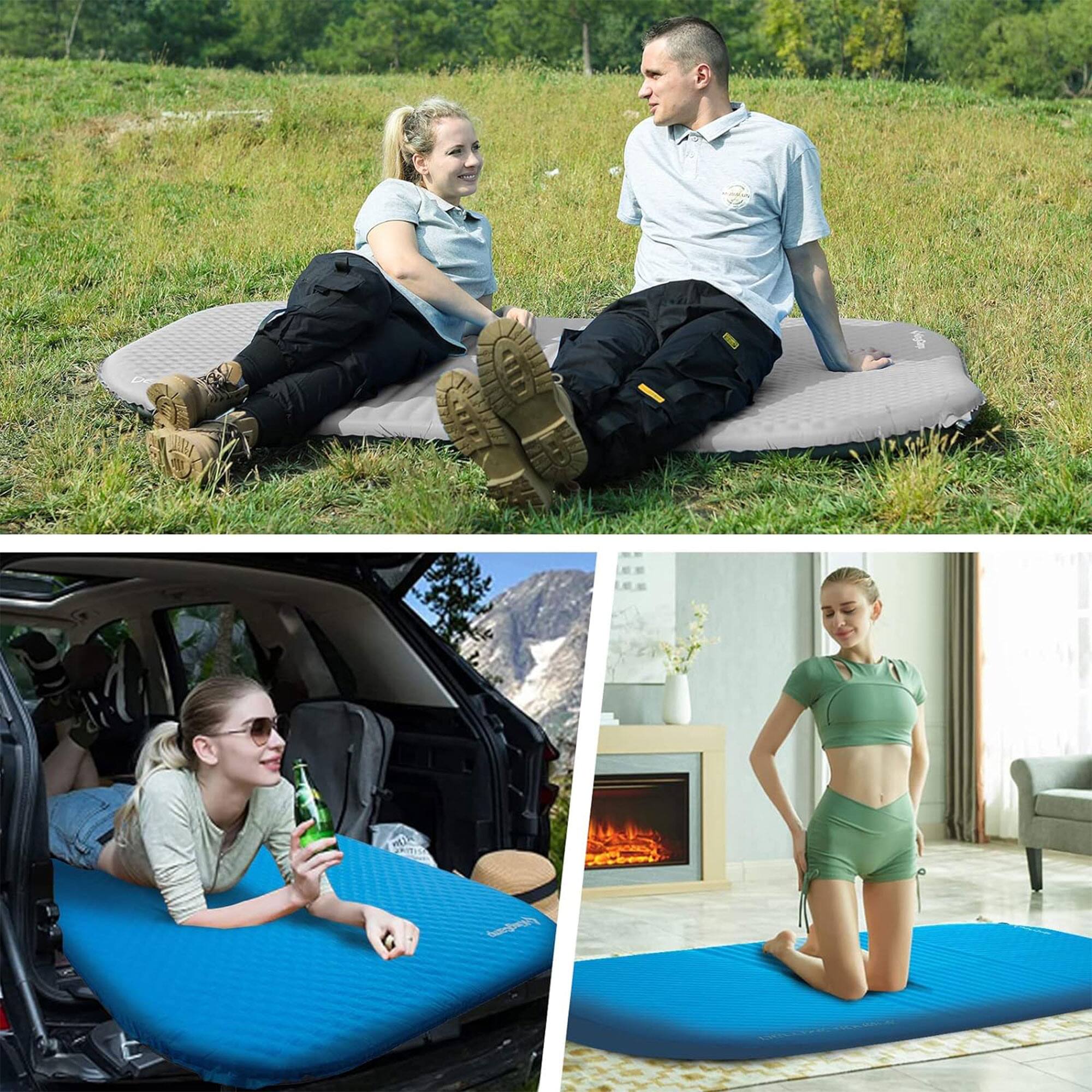 Alt View 4. KingCamp - KingCamp 2 Person Self Inflating Double Air Camping Sleeping Pad, Blue/Charcoal - Blue/Charcoal.