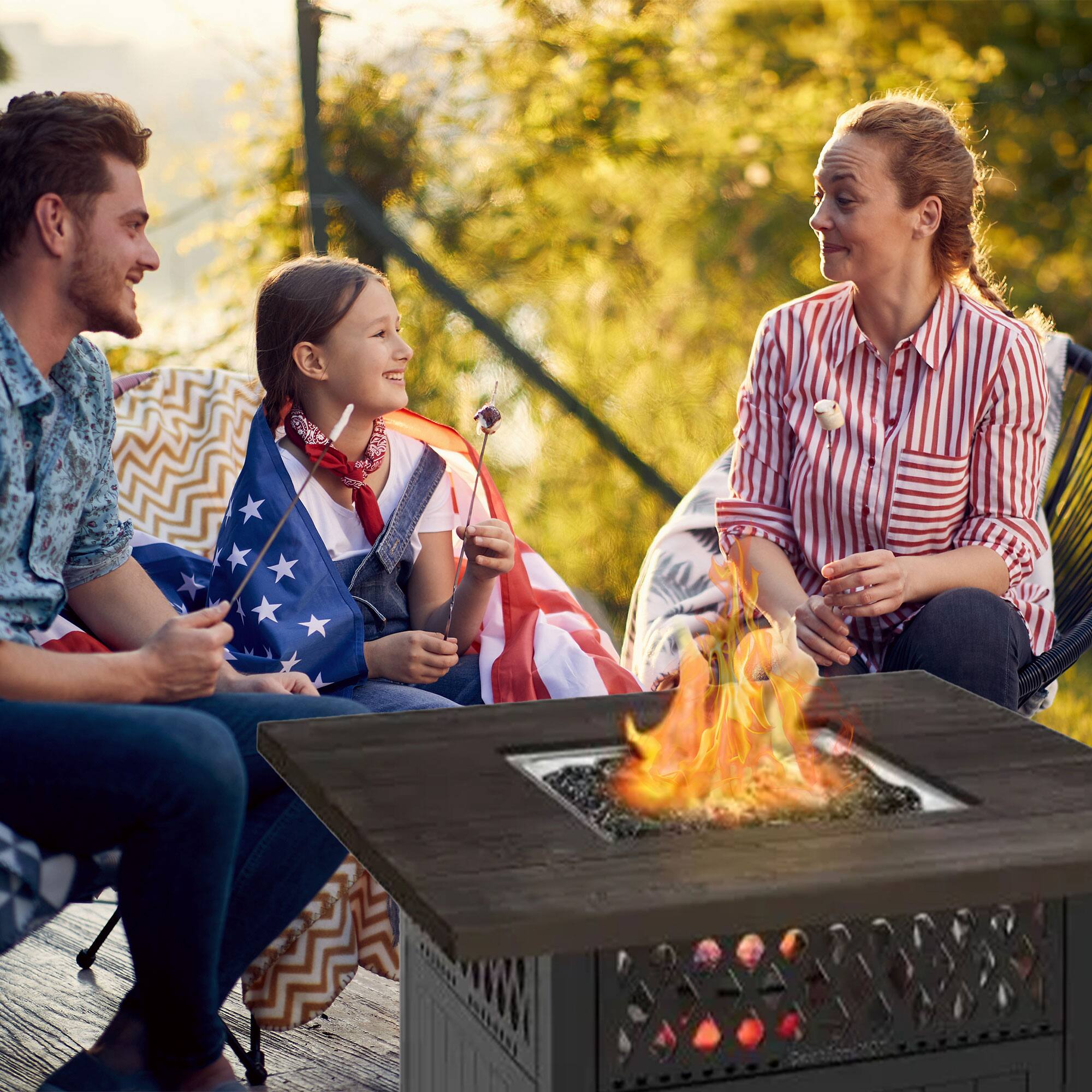 Alt View 5. Four Seasons Courtyard - Four Seasons Courtyard Dual Heat 41,000 BTU Square Gas Fire Pit with Tabletop - Black.