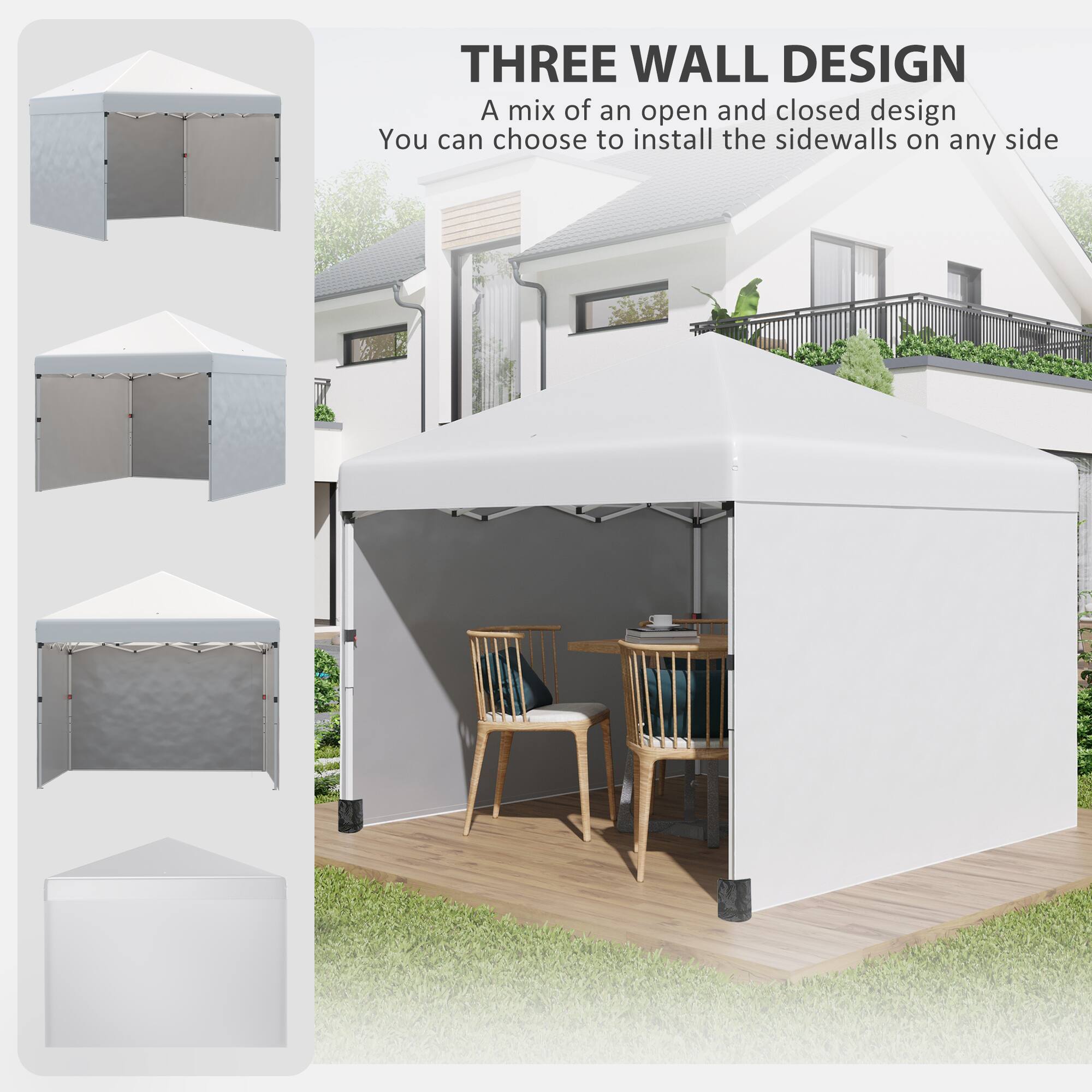 THREE WALL DESIGN
A mix of an open and closed design
You can choose to install the sidewalls on any side