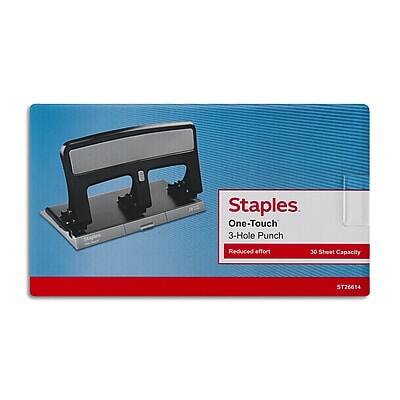 Staples One-Touch 3-Hole Punch  
Reduced effort  
30 Sheet Capacity  
ST26614