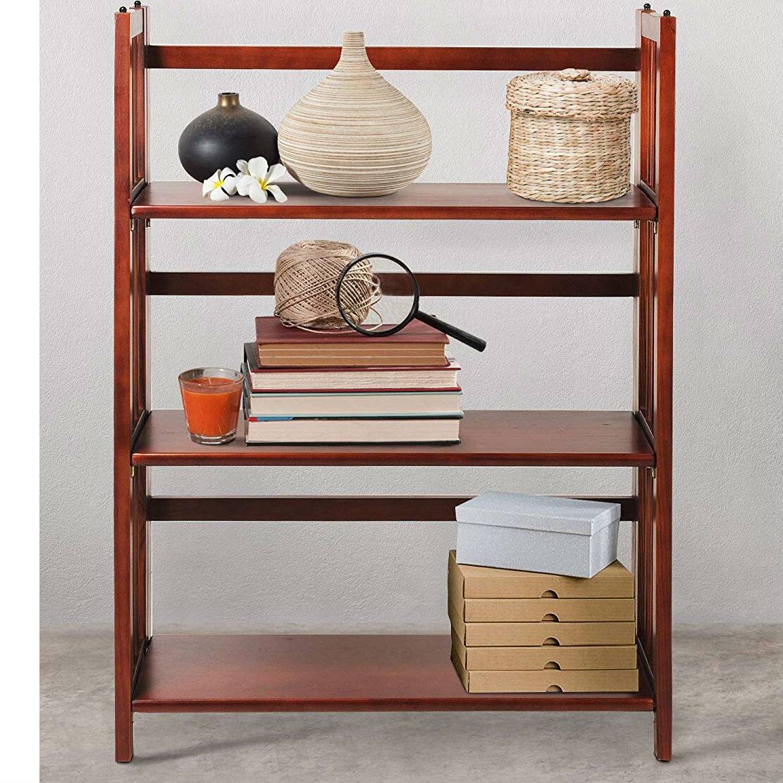 Angle. Hivvago - 3-Shelf Folding Storage Shelves Bookcase in Walnut Wood Finish - Walnut Wood Finish.