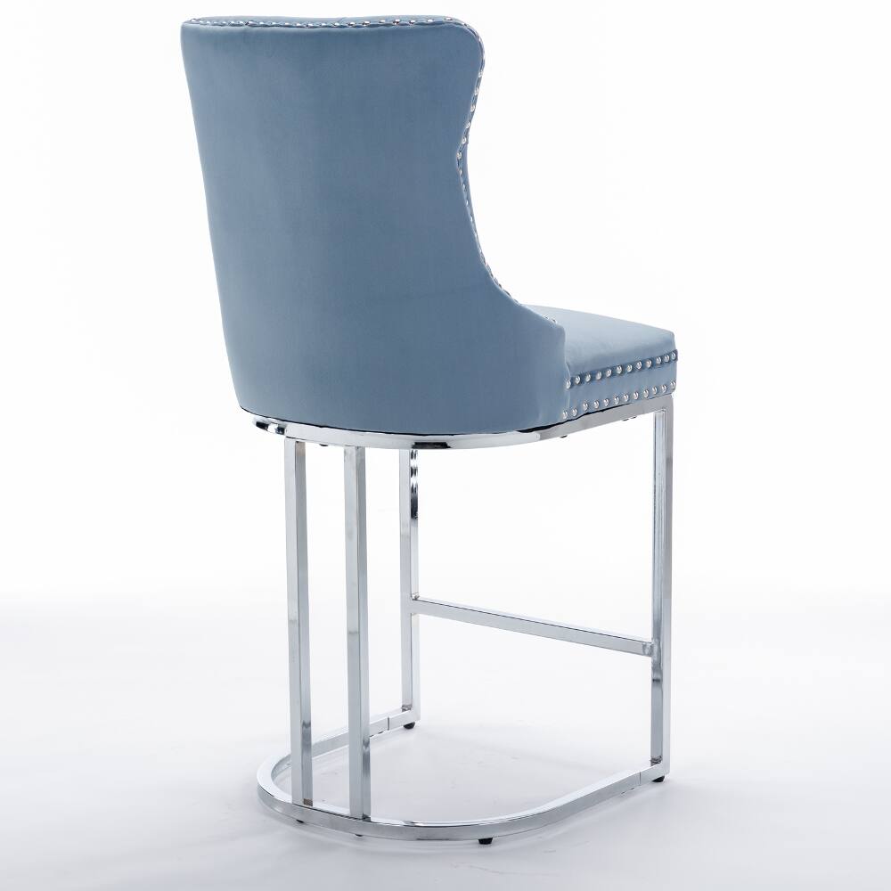 Alt View 2. Loheer - Loheer 26 Inch Counter Height Bar Stools Set of 2 Light Blue Velvet Kitchen Island Chairs with Chromed Metal Base - Light Blue.
