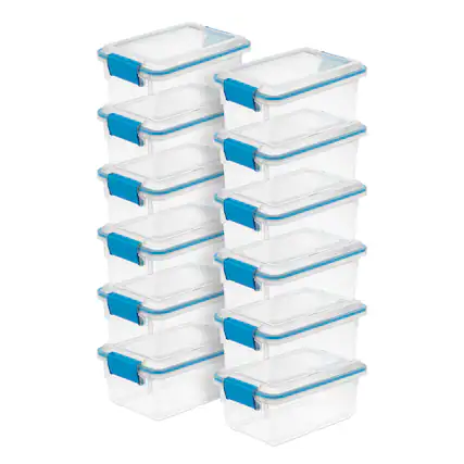 Front. Sterilite - Sterilite 7.5 Quart Clear Plastic Storage Box & Lid w/ Blue Latches (12 Pack).