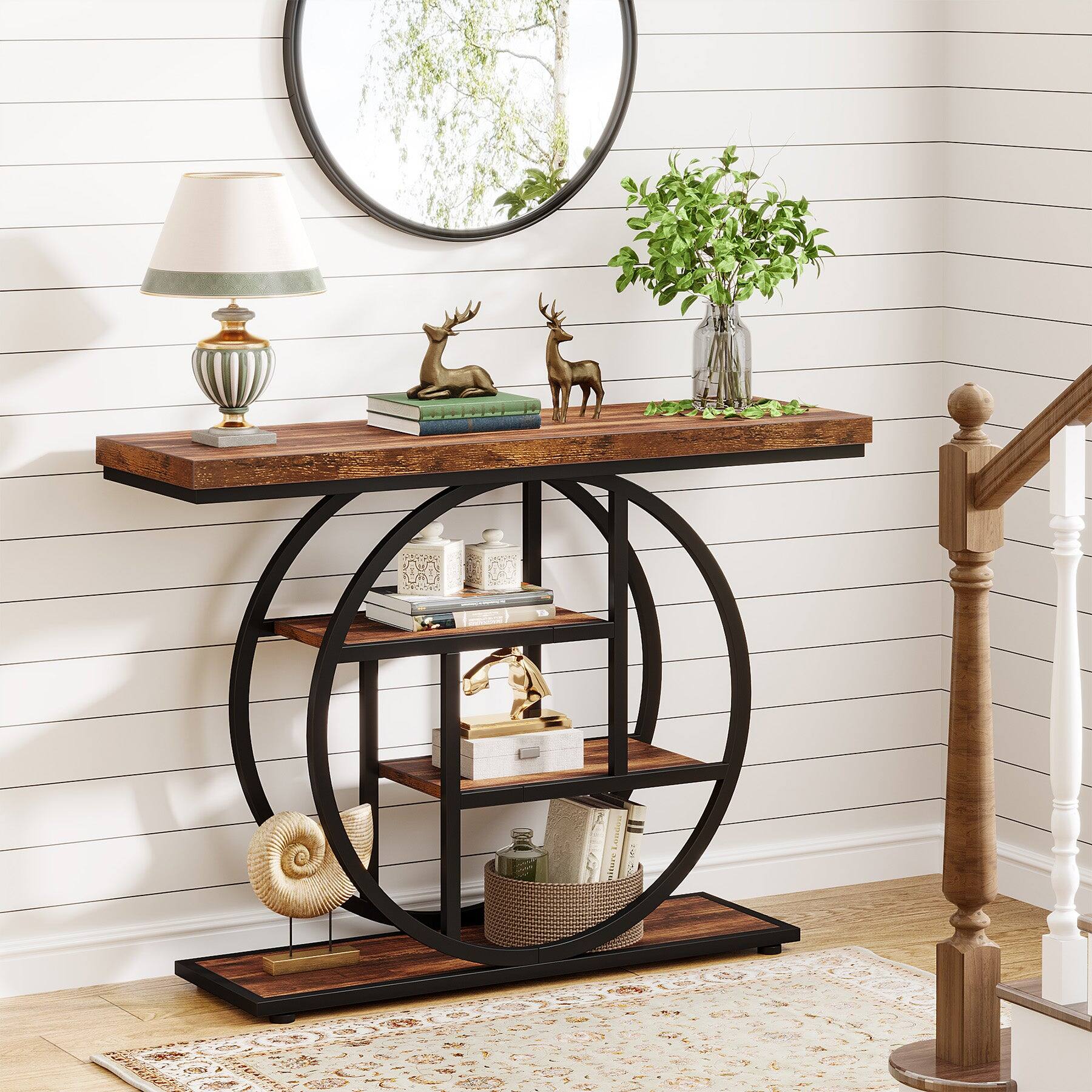 Alt View 1. Tribesigns - Console Table with Storage Shelves and Space-Saving Design for Entryway, Hallway and Living Room - Brown.