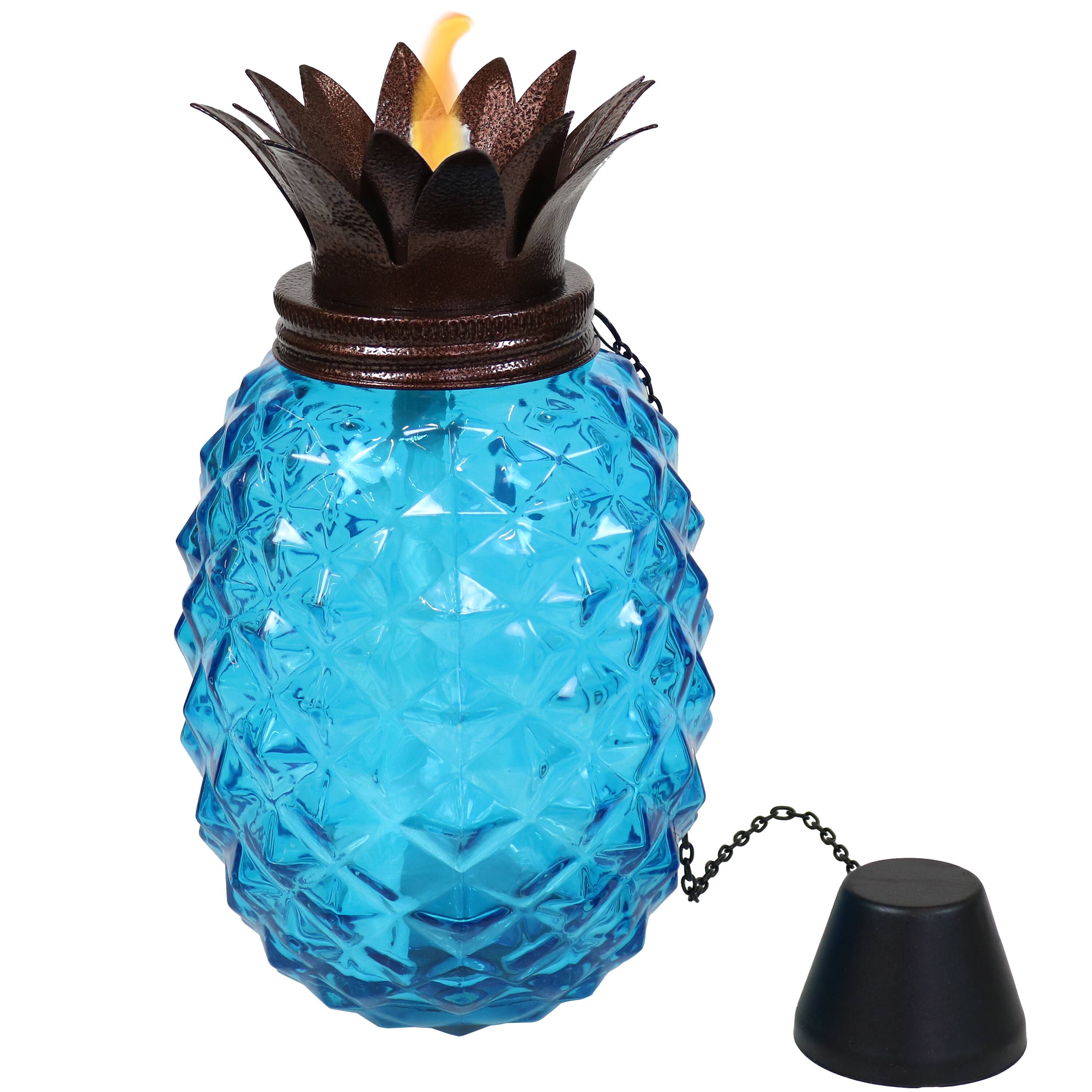 Alt View 7. Sunnydaze - Glass Tropical Pineapple 2-in-1 Outdoor Torch - Set of 2 - Blue.