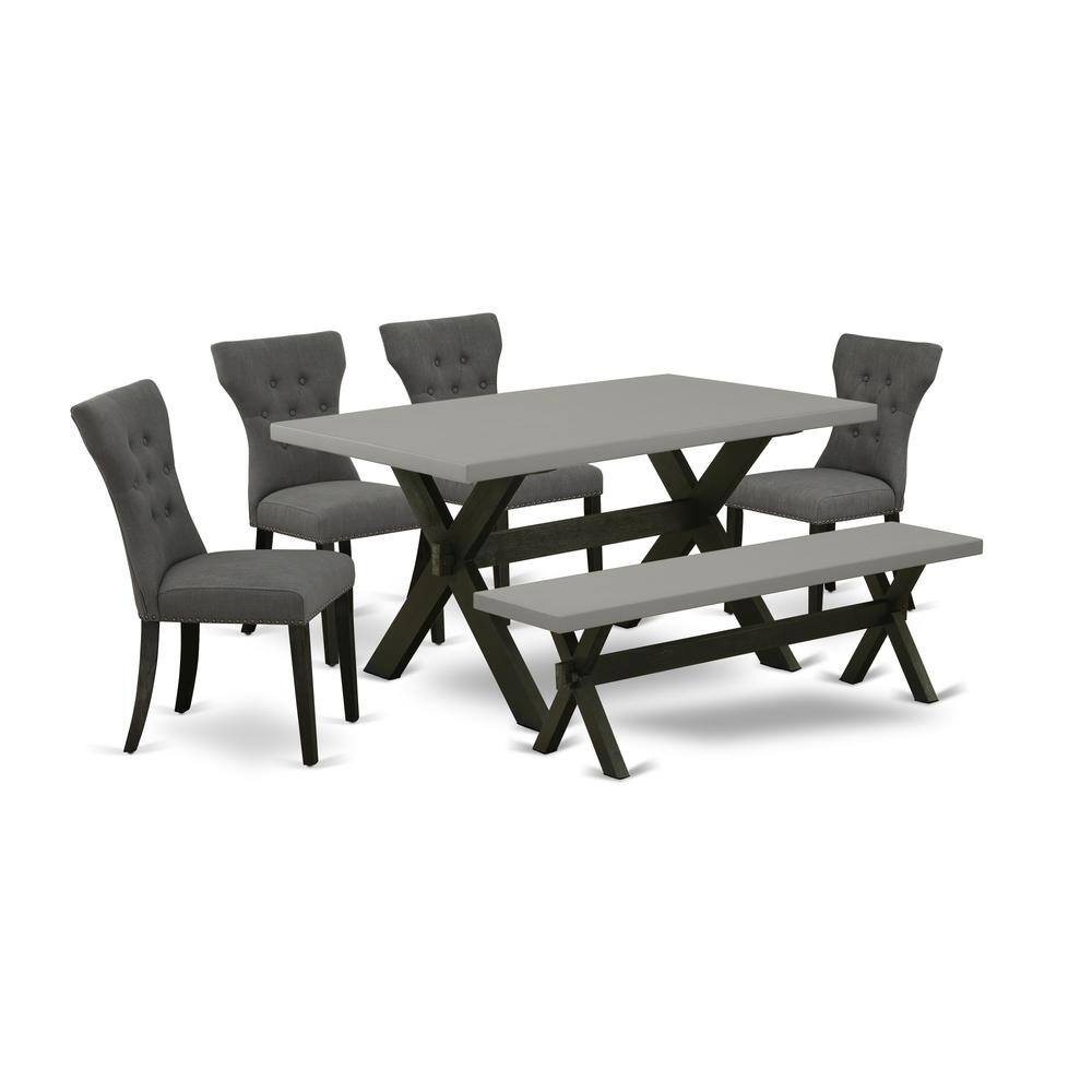 Left. East West Furniture - East West Furniture 6-Piece Dining room Table Set-Dark Gotham Grey Linen Fabric Seat and Button Tufted Chair Back - Multi-Color.