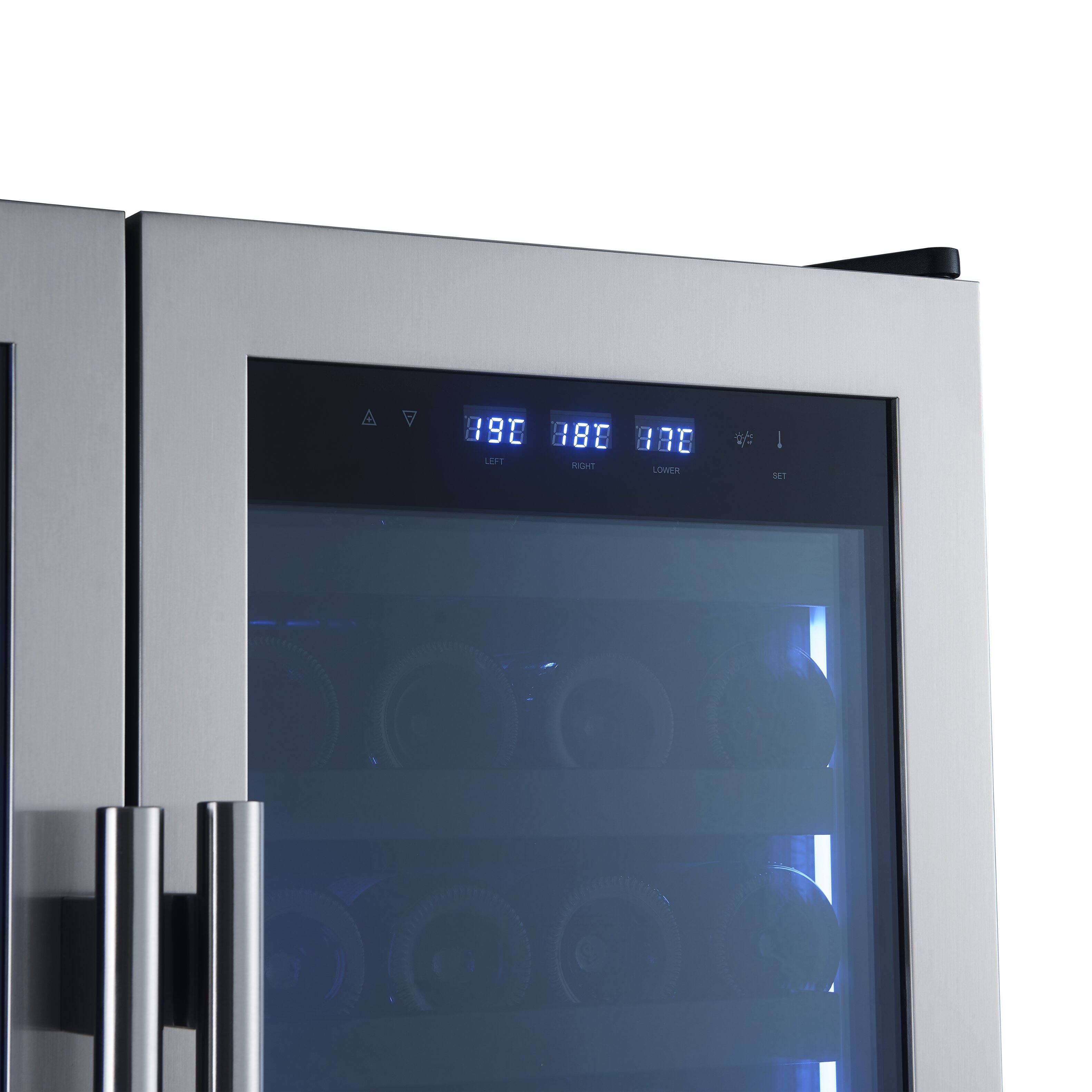 The text on the image reads: "AV A 890 880 880 LEFF THU LOWER % | 18T." This text is likely related to the temperature settings or wine storage conditions inside the wine refrigerator.