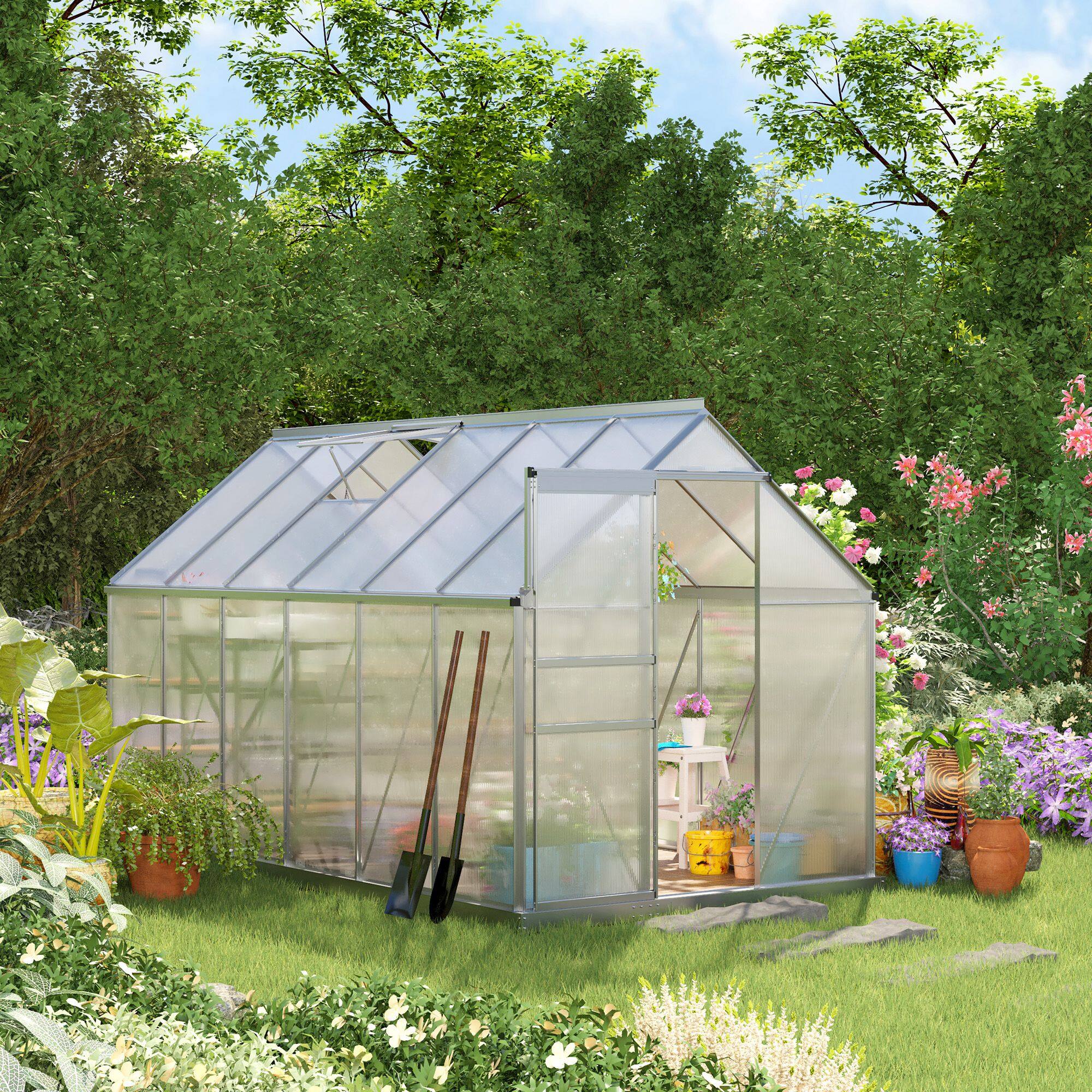 Alt View 1. Outsunny - x 6' x 6.5' Polycarbonate Greenhouse with Aluminum Frame, Walk-in Heavy Duty Green House with Adjustable Roof Vent.