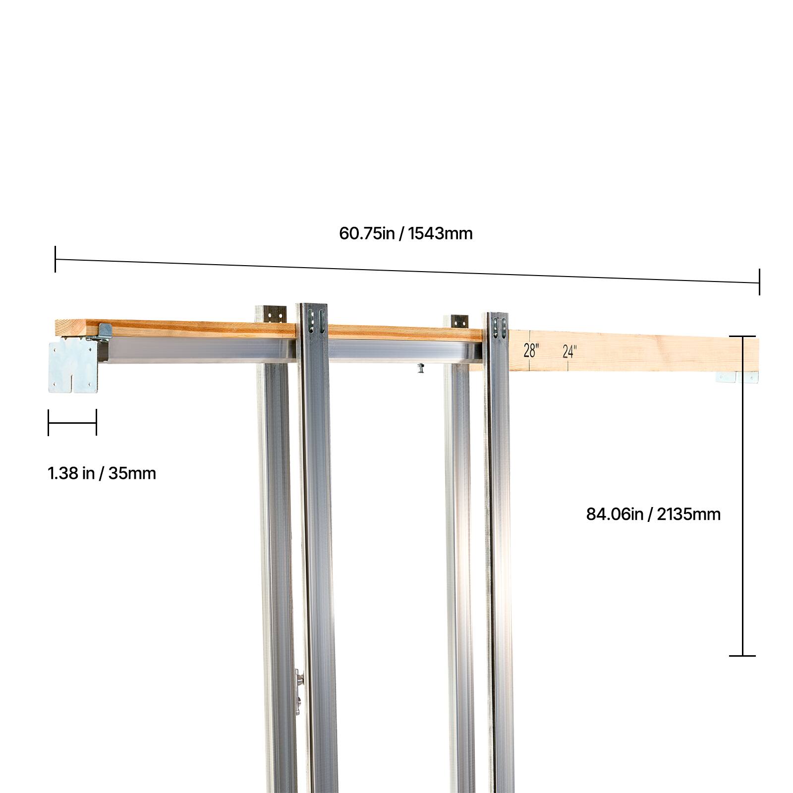60.75in / 1543mm  
1.38 in / 35mm  
84.06in / 2135mm  
28"  
24"