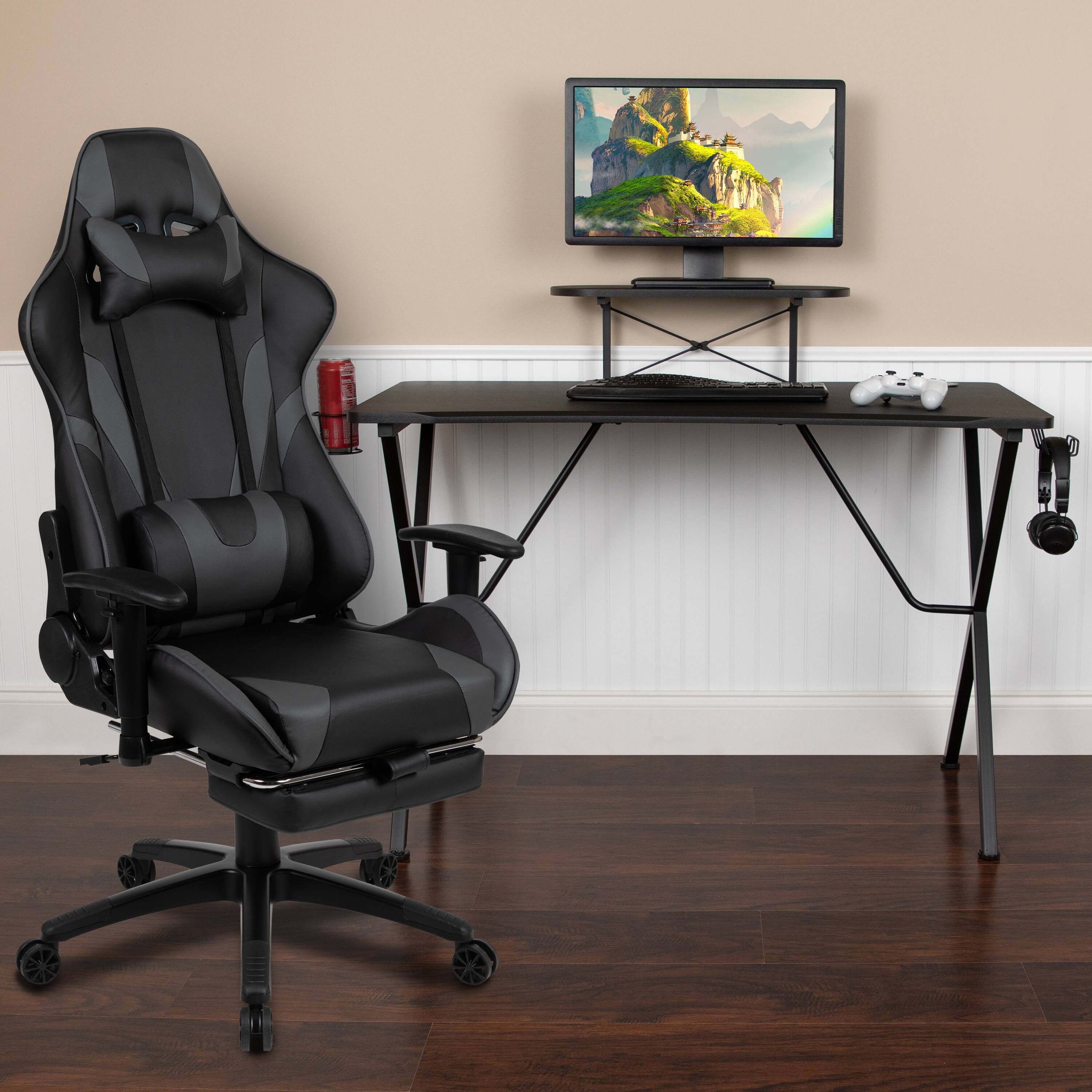 Alt View 1. Emma + Oliver - Gaming Desk & Chair Set - Cup Holder, Headphone Hook, and Monitor Stand - Gray.