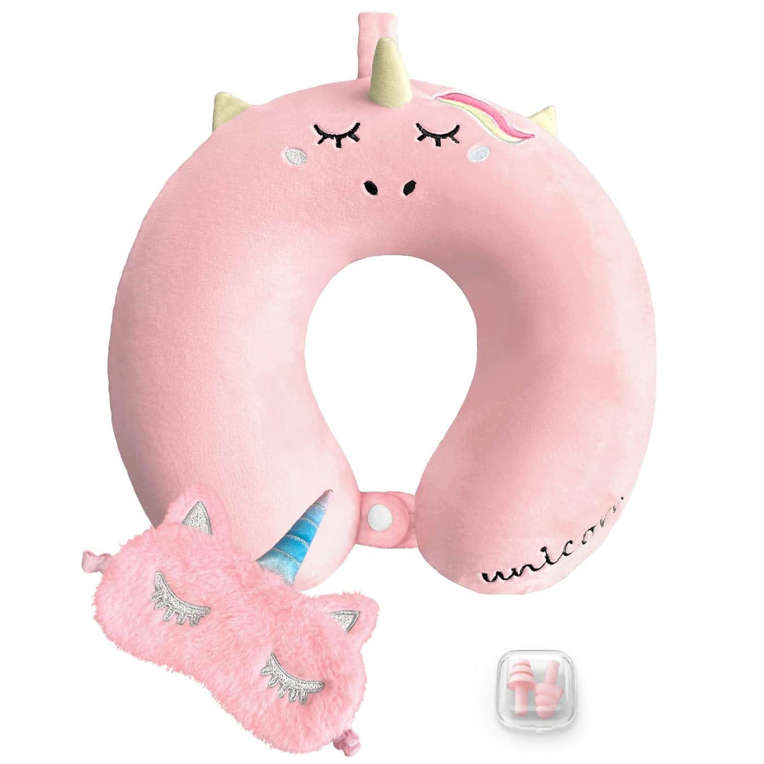 Pacoar Cade - Neck Travel Pillow For Unicorn Airplane Memory Foam With Cute Sleep Mask & Earplugs Lightweight Travelling Sleeping Set - Ac-pink