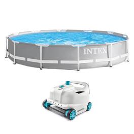 Intex - 12ft x 30in Prism Frame Above Ground Round Swimming Pool & Robot Vacuum